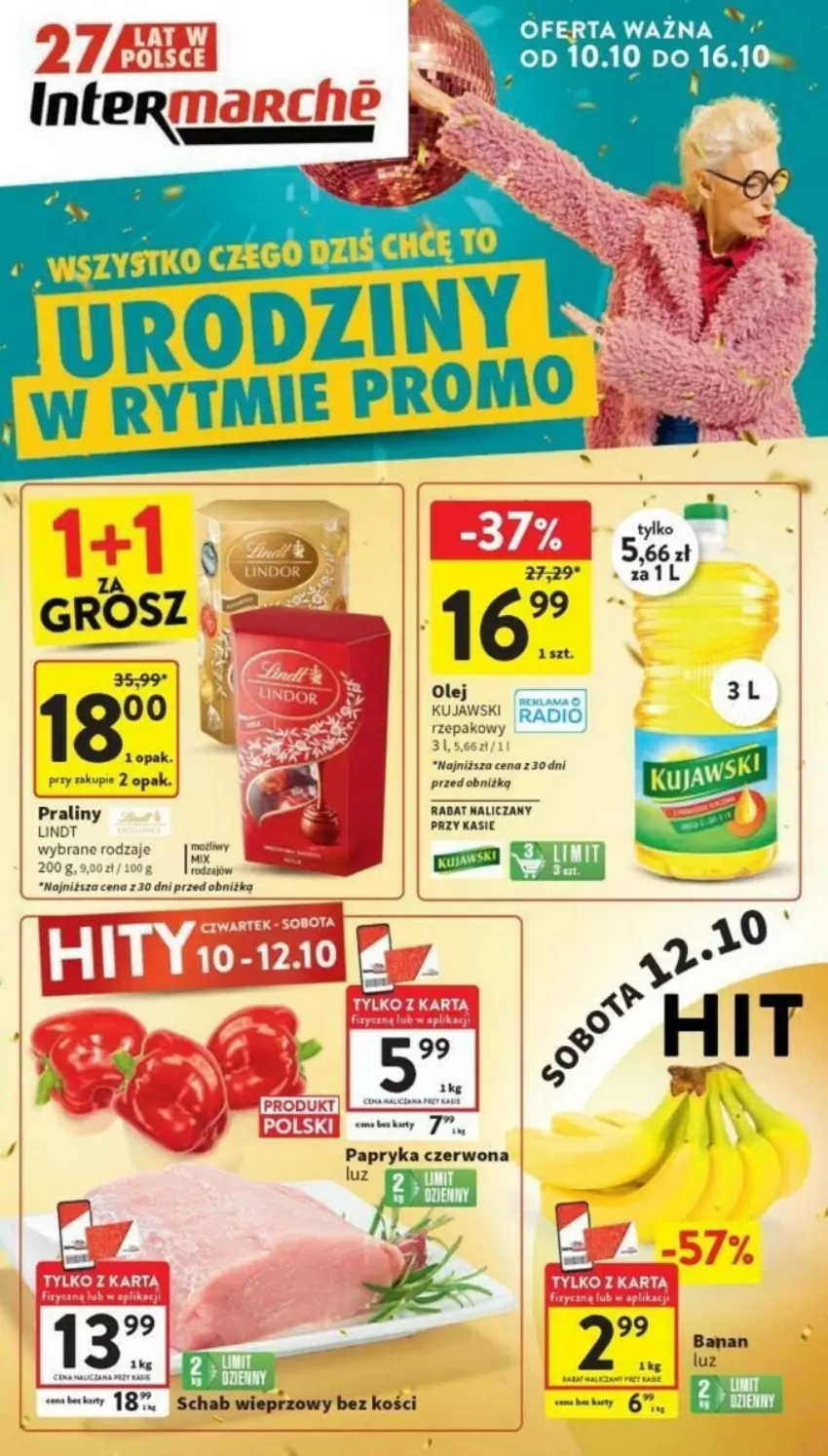 Gazetka promocyjna Intermarche - ważna 10.10 do 16.10.2024 - strona 1 - produkty: Kujawski, Lindt, Olej, Papryka, Papryka czerwona, Praliny