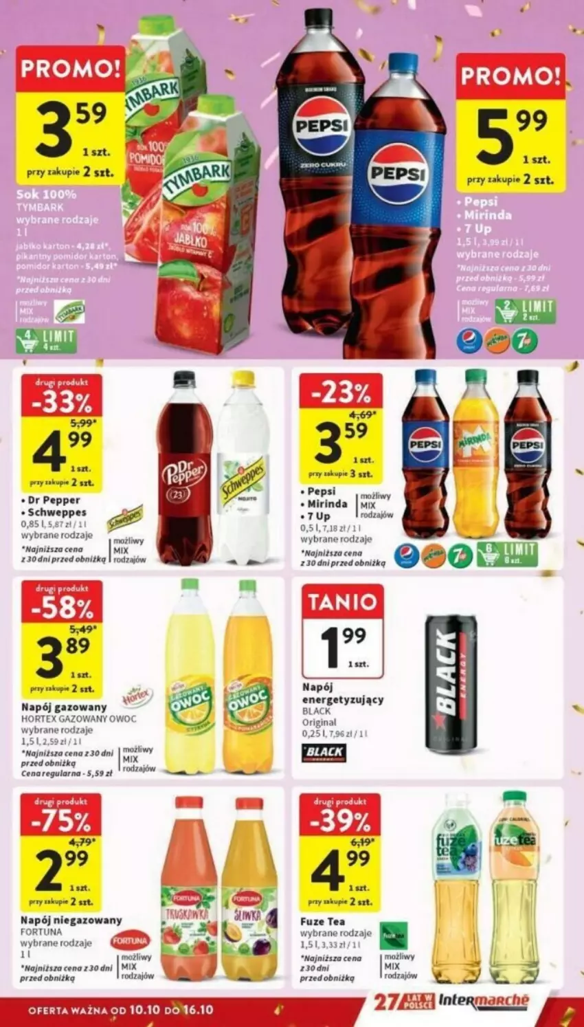 Gazetka promocyjna Intermarche - ważna 10.10 do 16.10.2024 - strona 25 - produkty: Fortuna, Gin, Gry, Hortex, Lack, Mirinda, Napój, Napój gazowany, Napój niegazowany, Pepsi, Schweppes