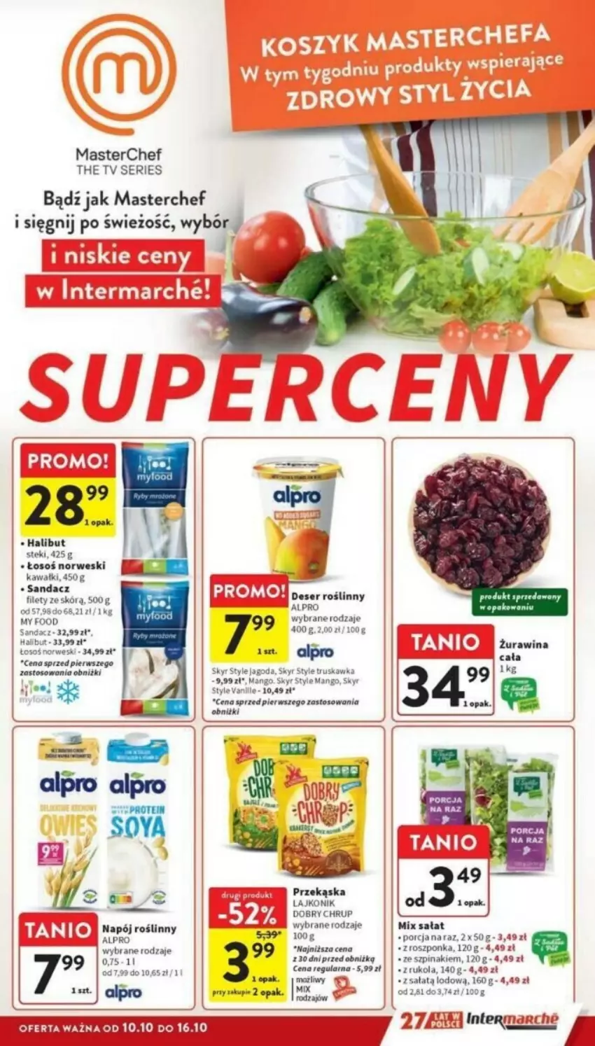 Gazetka promocyjna Intermarche - ważna 10.10 do 16.10.2024 - strona 38 - produkty: Alpro, Deser, Halibut, Kawa, Mango, Napój, Napój roślinny, Por, Roszponka, Rukola, Sałat, Sandacz, Ser, Stek, Szpinak