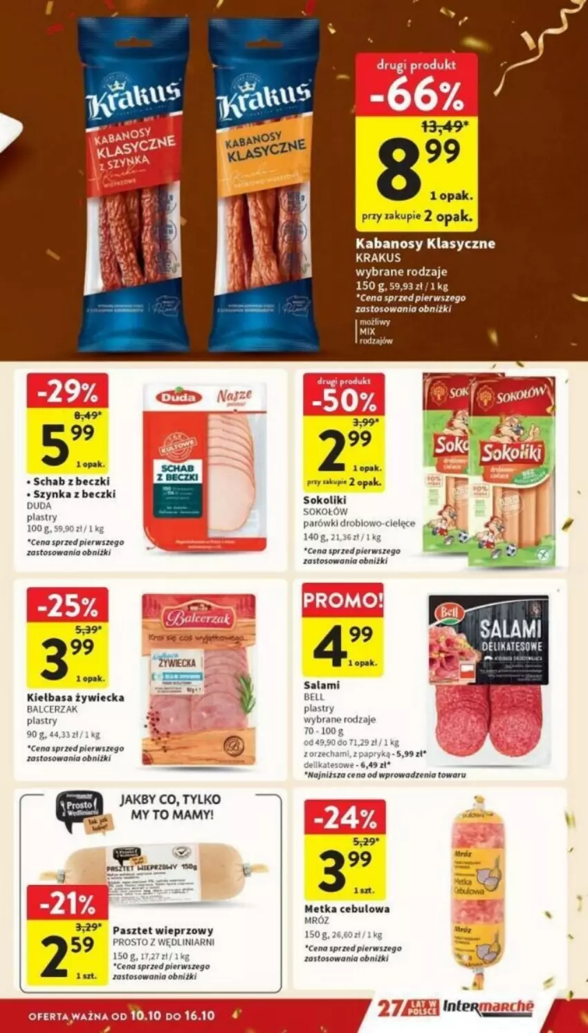 Gazetka promocyjna Intermarche - ważna 10.10 do 16.10.2024 - strona 9 - produkty: Bell, Duda, Kabanos, Kiełbasa, Parówki, Pasztet, Salami, Sok, Sokołów, Szynka, Szynka z beczki, Wagi