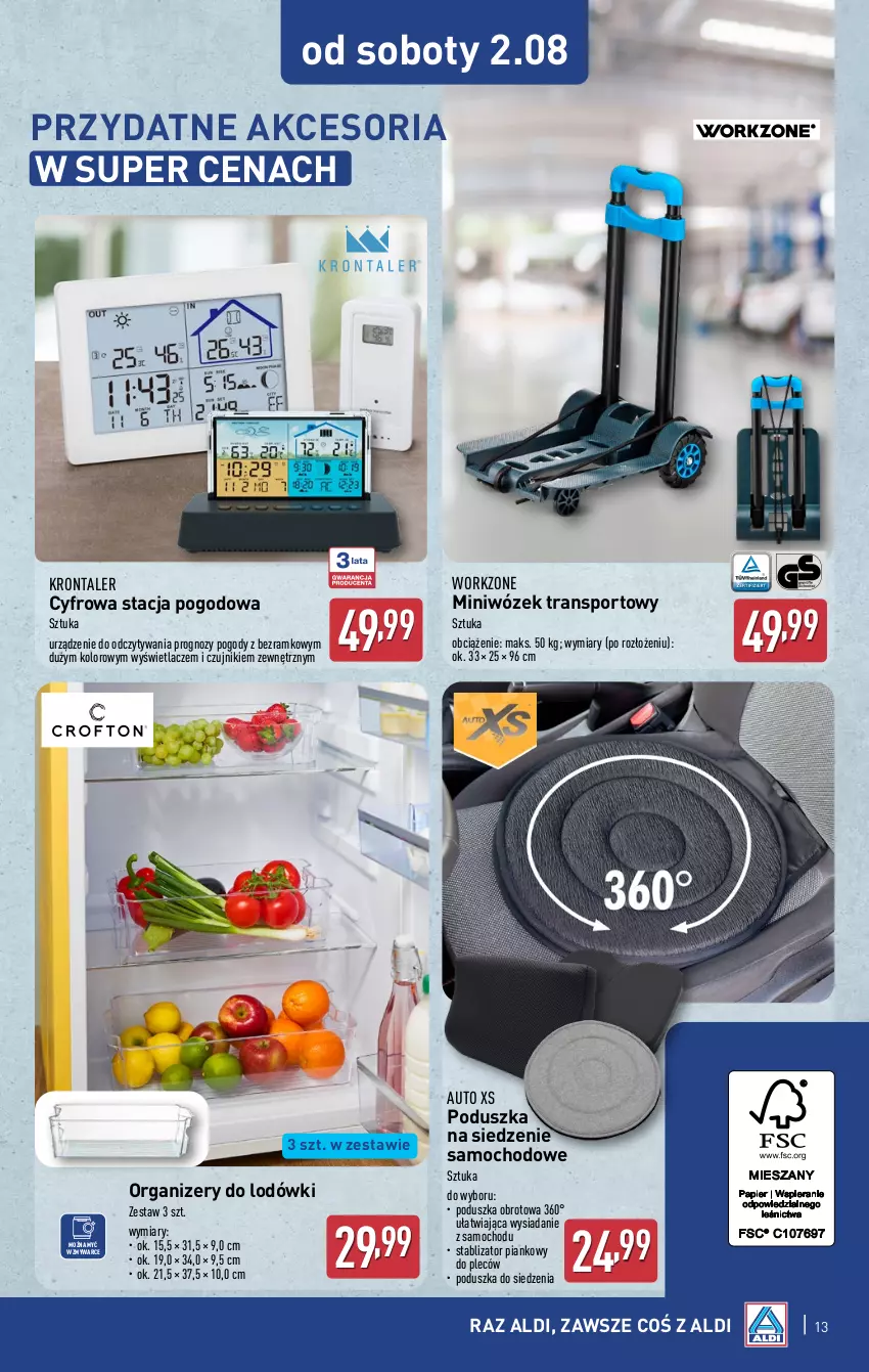 Gazetka promocyjna Aldi - Artykuły przemysłowe i tekstylia - ważna 30.07 do 02.08.2025 - strona 13 - produkty: Organizer, Poduszka, Por, Sport, Stacja pogodowa, Tran, Wózek, Wózek transportowy