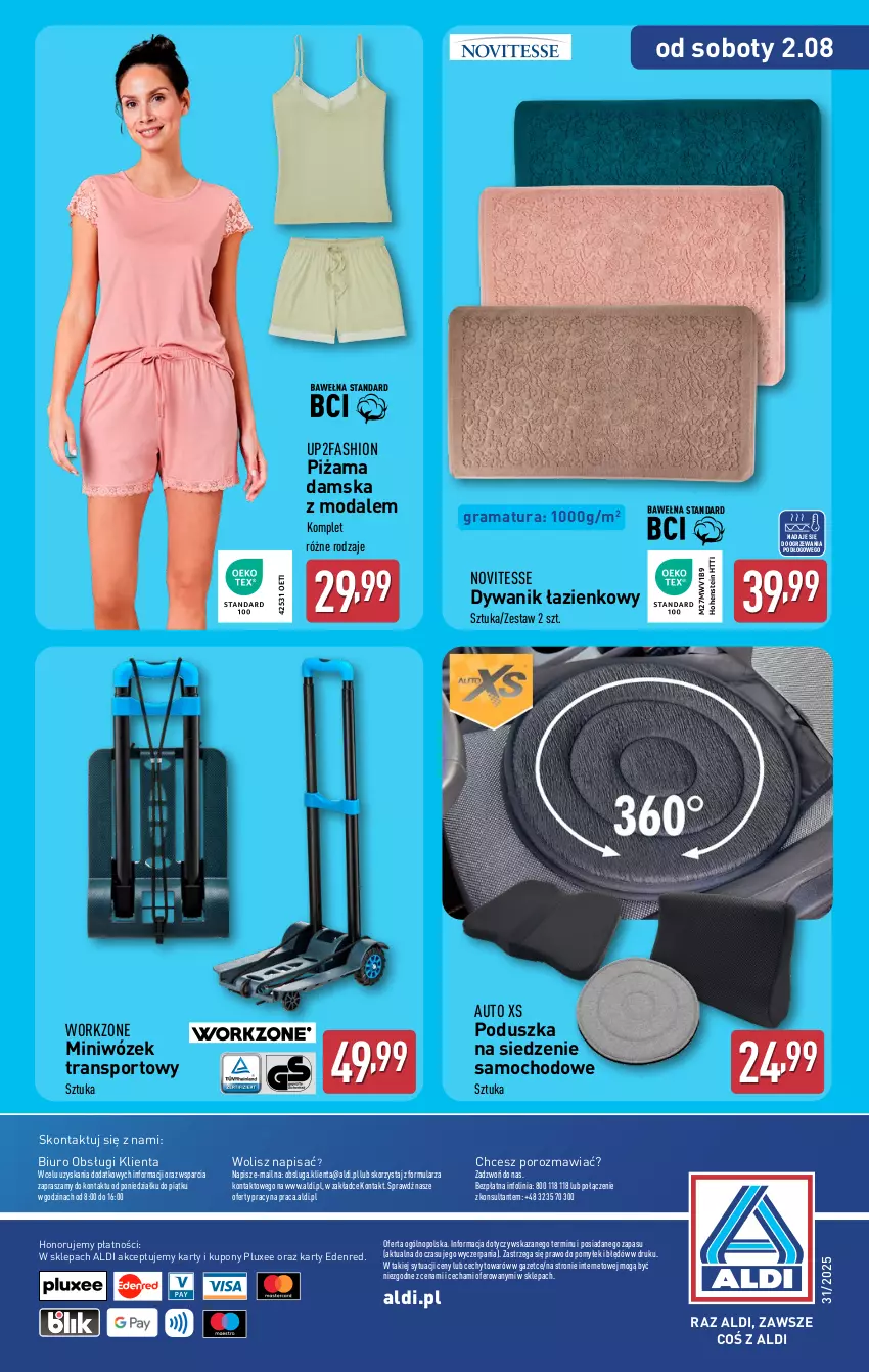 Gazetka promocyjna Aldi - Artykuły przemysłowe i tekstylia - ważna 30.07 do 02.08.2025 - strona 14 - produkty: Biuro, Dywan, Dywanik, Dywanik łazienkowy, Fa, Gra, Moda, O nas, Piżama, Poduszka, Por, Rama, Sport, Tran, Wózek, Wózek transportowy