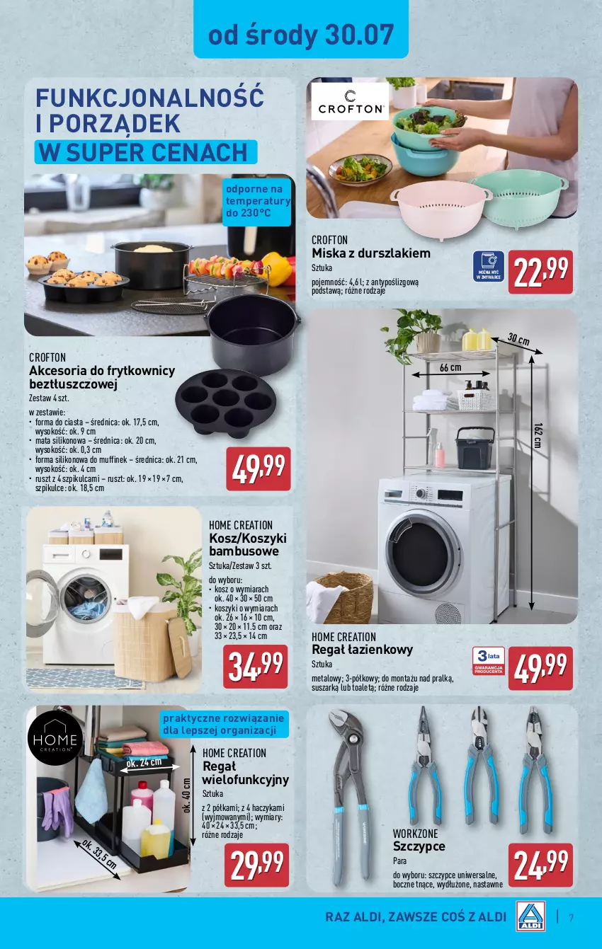 Gazetka promocyjna Aldi - Artykuły przemysłowe i tekstylia - ważna 30.07 do 02.08.2025 - strona 7 - produkty: Durszlak, Haczyk, Kosz, Miska, Półka, Por, Regał, Sok, Szczypce