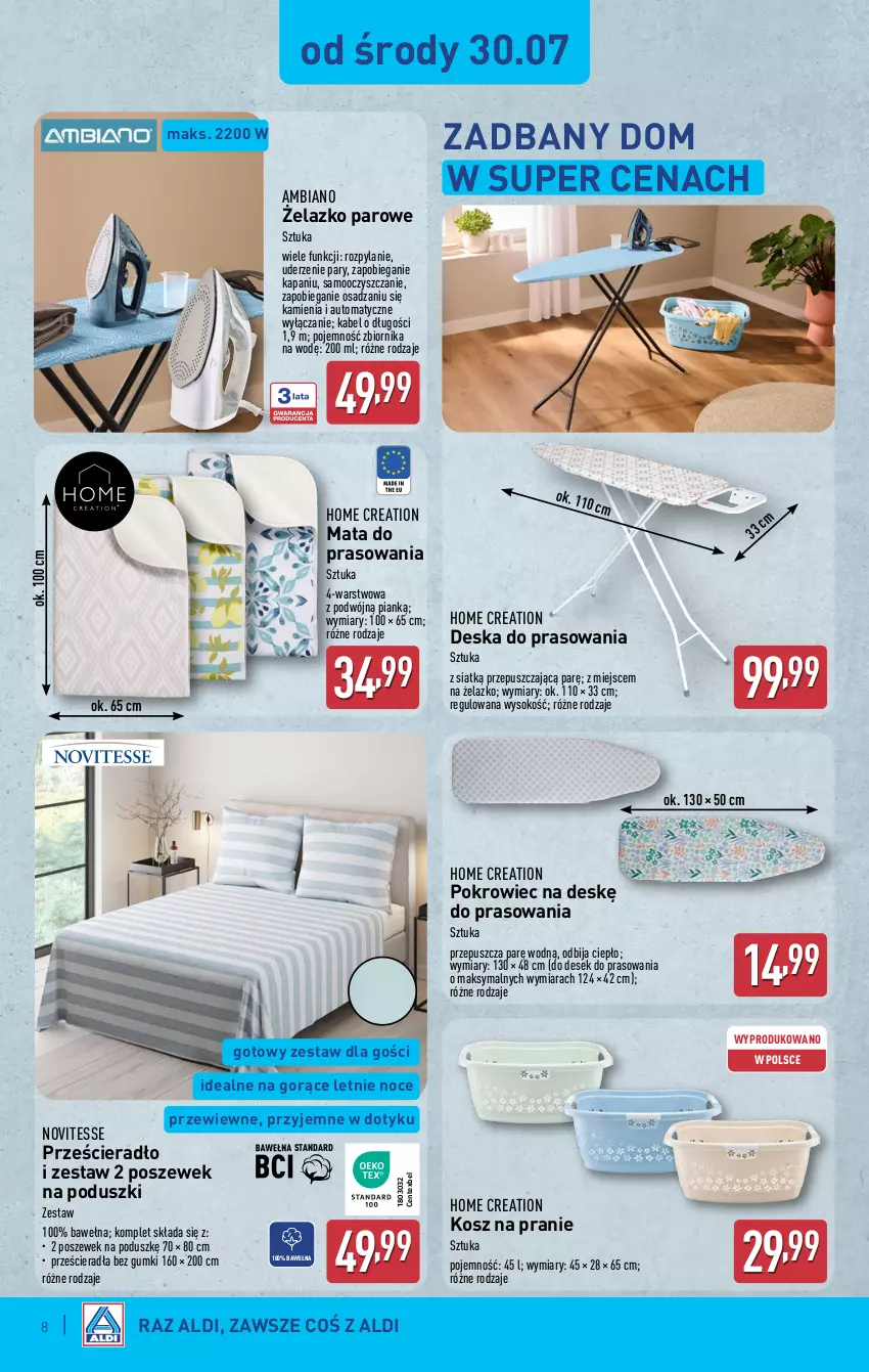 Gazetka promocyjna Aldi - Artykuły przemysłowe i tekstylia - ważna 30.07 do 02.08.2025 - strona 8 - produkty: Bieganie, Deska do prasowania, Kosz, Pokrowiec, Pokrowiec na deskę, Prześcieradło, Sok, Wełna