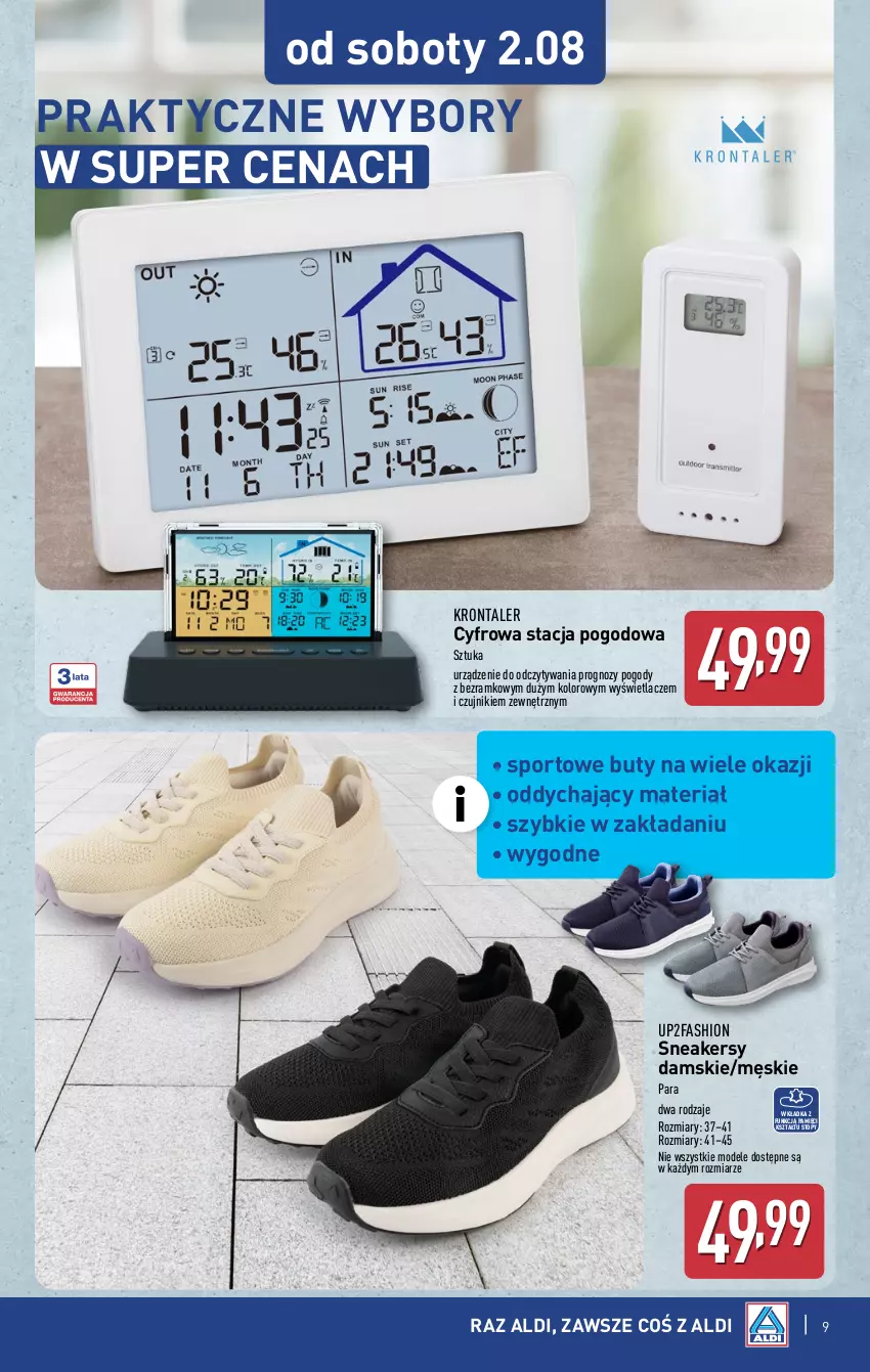 Gazetka promocyjna Aldi - Artykuły przemysłowe i tekstylia - ważna 30.07 do 02.08.2025 - strona 9 - produkty: Buty, Fa, Por, Sneakersy, Sport, Stacja pogodowa, Top