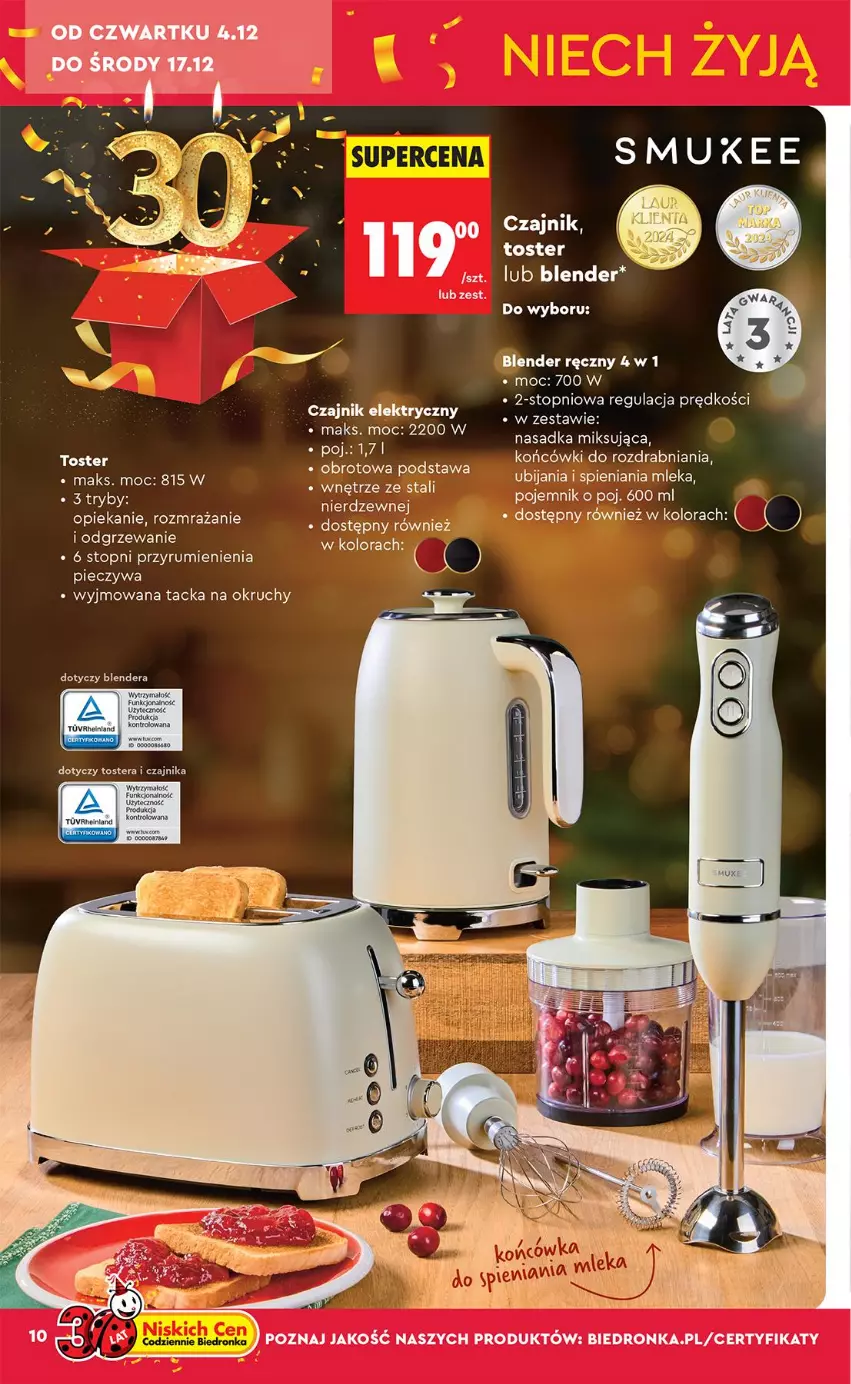 Gazetka promocyjna Biedronka - Okazje Tygodnia - ważna 29.11 do 13.12.2025 - strona 10 - produkty: Blender, Blender ręczny, Czajnik, Czajnik elektryczny, Piec, Pojemnik, Rum, Top, Toster