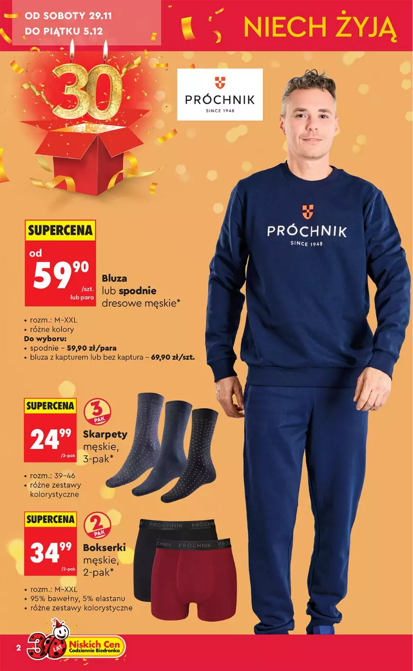 Gazetka promocyjna Biedronka - Okazje Tygodnia - ważna 29.11 do 13.12.2025 - strona 2 - produkty: Bluza, Bluza z kapturem, Bokserki, Dres, Karp, Ser, Spodnie, Spodnie dresowe