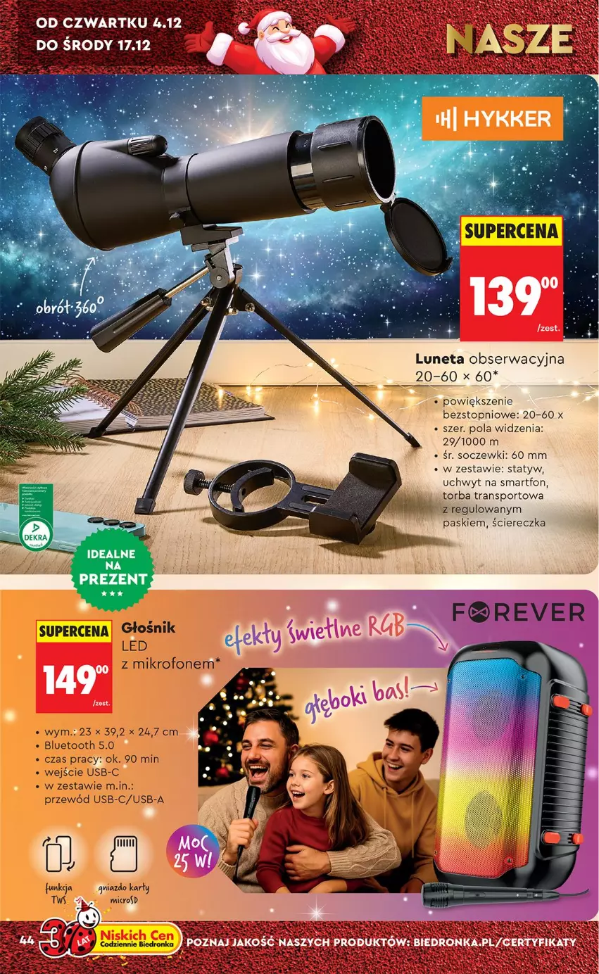 Gazetka promocyjna Biedronka - Okazje Tygodnia - ważna 29.11 do 13.12.2025 - strona 44 - produkty: Głośnik, Mikrofon, Por, Przewód, Ser, Smartfon, Sport, Top, Torba, Tran