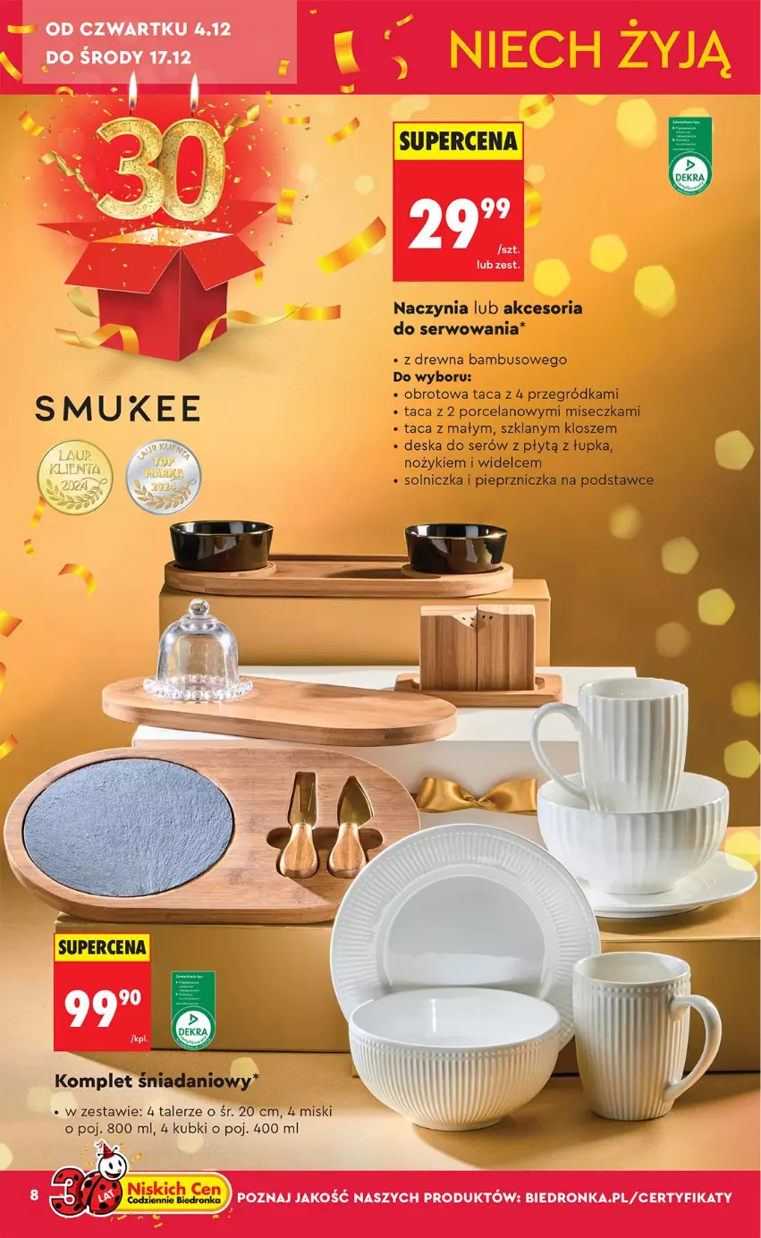 Gazetka promocyjna Biedronka - Okazje Tygodnia - ważna 29.11 do 13.12.2025 - strona 8 - produkty: Fa, Miseczka, Noż, Pieprz, Pieprzniczka, Por, Ser, Solniczka, Taca, Talerz, Znicz