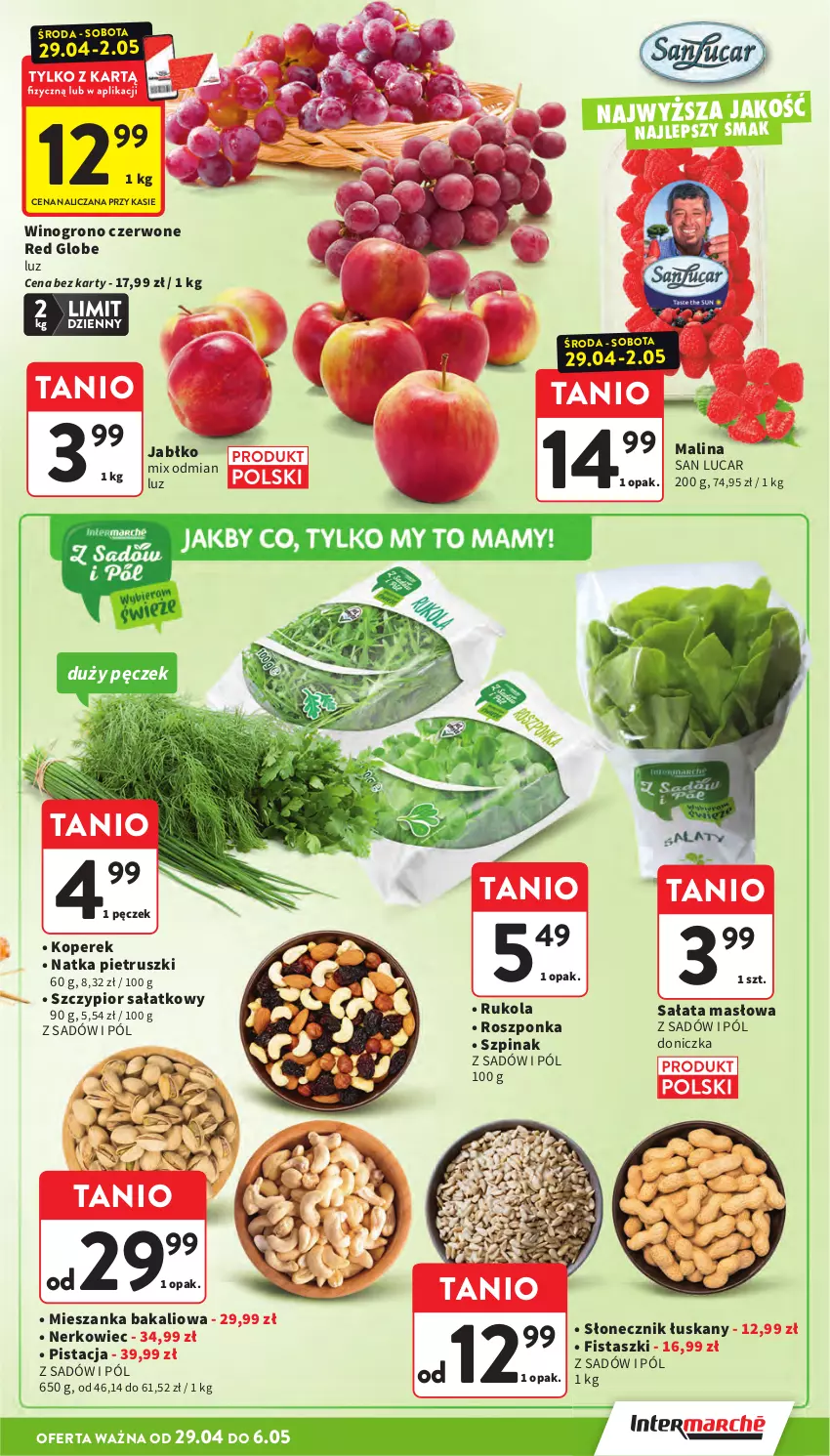 Gazetka promocyjna Intermarche - Gazetka promocyjna - ważna 29.04 do 06.05.2026 - strona 21 - produkty: Masło, Mieszanka bakaliowa, Natka pietruszki, Roszponka, Rukola, Sałat, Sałata masłowa, Szpinak, Wino