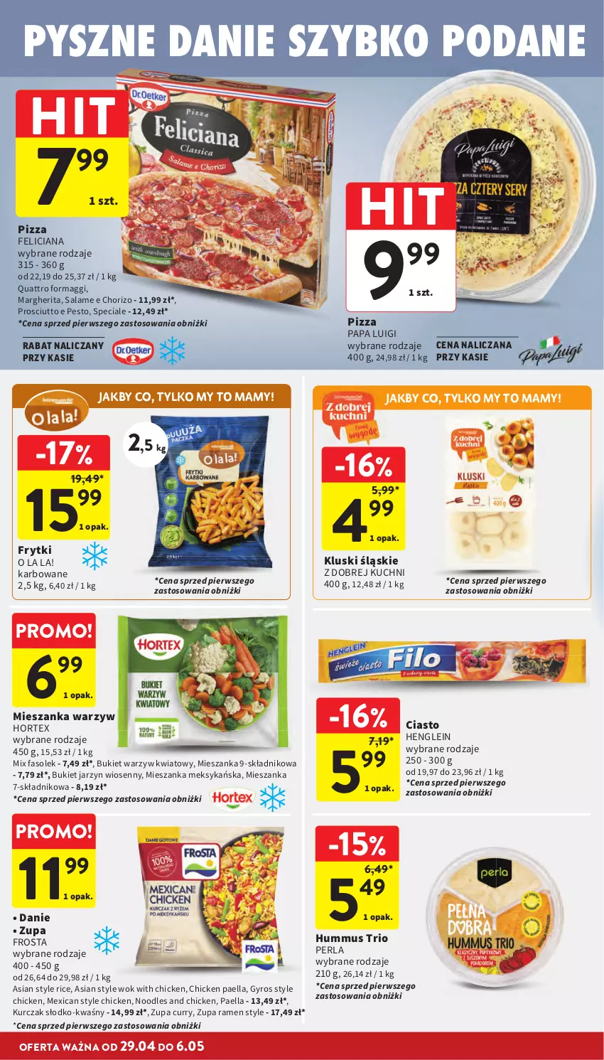 Gazetka promocyjna Intermarche - Gazetka promocyjna - ważna 29.04 do 06.05.2026 - strona 24 - produkty: Bukiet, Bukiet warzyw, Fa, Feliciana, Frosta, Frytki, Gyros, Hortex, Hummus, Kurczak, Maggi, Mieszanka meksykańska, Mieszanka warzyw, Mus, Pesto, Pizza, Prosciutto, Zupa
