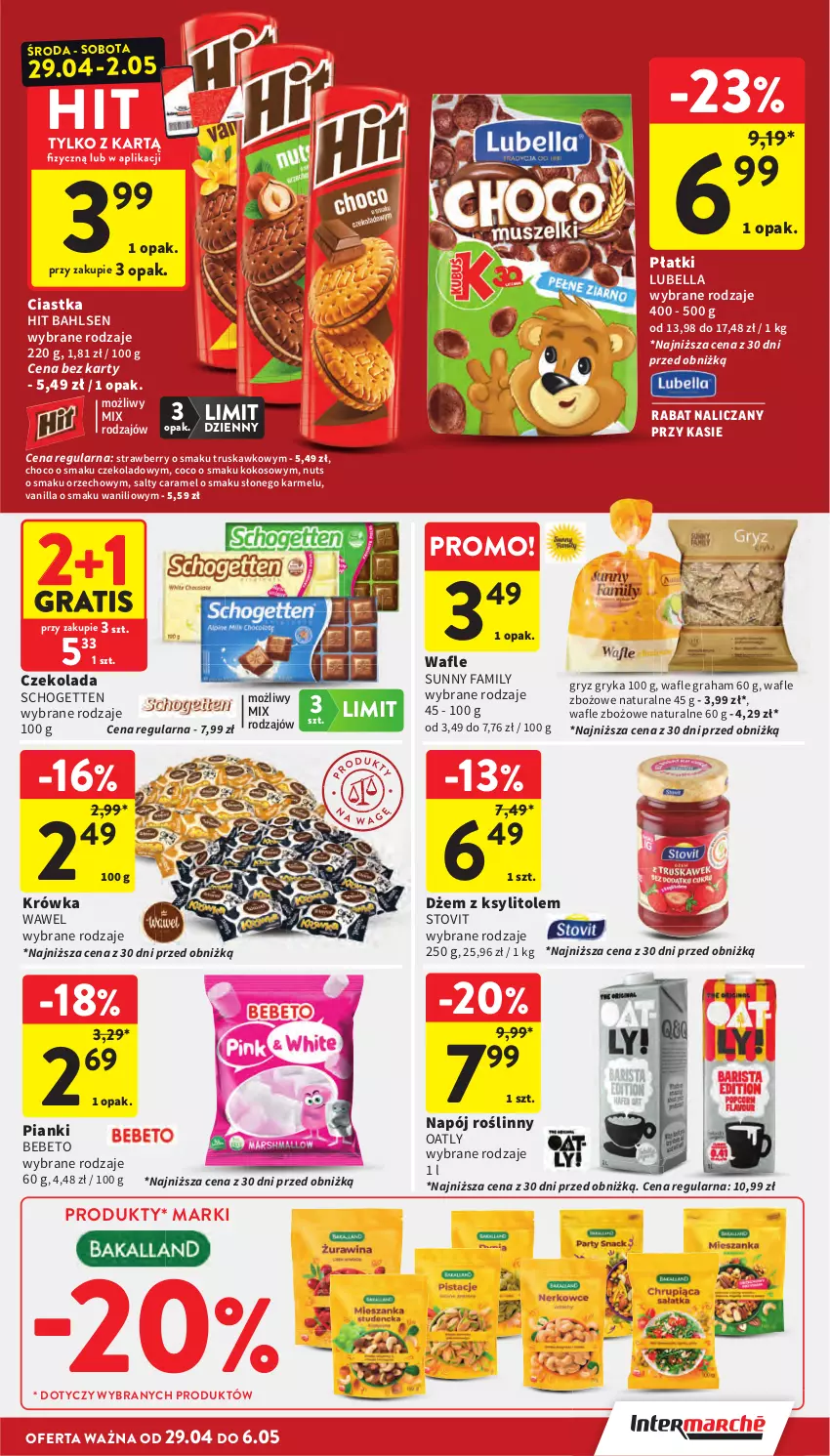 Gazetka promocyjna Intermarche - Gazetka promocyjna - ważna 29.04 do 06.05.2026 - strona 31 - produkty: Bell, Bella, Ciastka, Czekolada, Dżem, Fa, Gra, Gry, Kokos, Ksylitol, Lubella, Napój, Napój roślinny, Schogetten, Wafle, Wawel