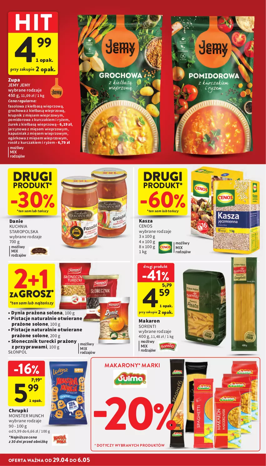 Gazetka promocyjna Intermarche - Gazetka promocyjna - ważna 29.04 do 06.05.2026 - strona 32 - produkty: Cenos, Chrupki, Fa, Groch, Kasza, Krupnik, Kuchnia, Kuchnia Staropolska, Kurczak, Makaron, Monster Munch, Pistacje, Rosół, Ryż, Słonecznik turecki, Słonpol, Zupa