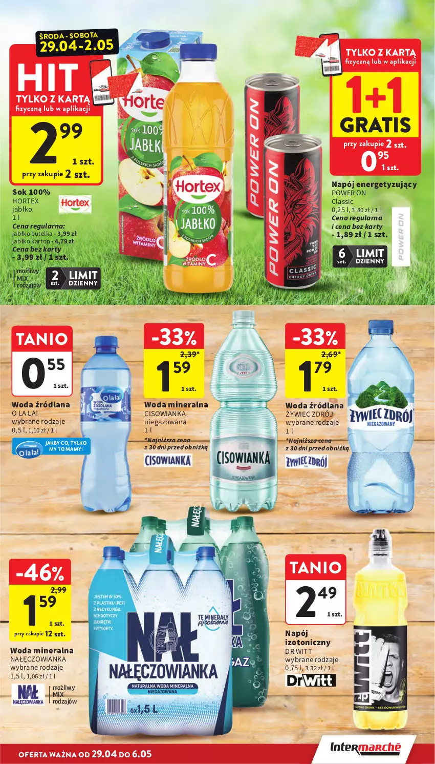 Gazetka promocyjna Intermarche - Gazetka promocyjna - ważna 29.04 do 06.05.2026 - strona 9 - produkty: Cisowianka, Gra, Hortex, LANA, Nałęczowianka, Napój, Napój izotoniczny, Sok, Woda, Woda mineralna