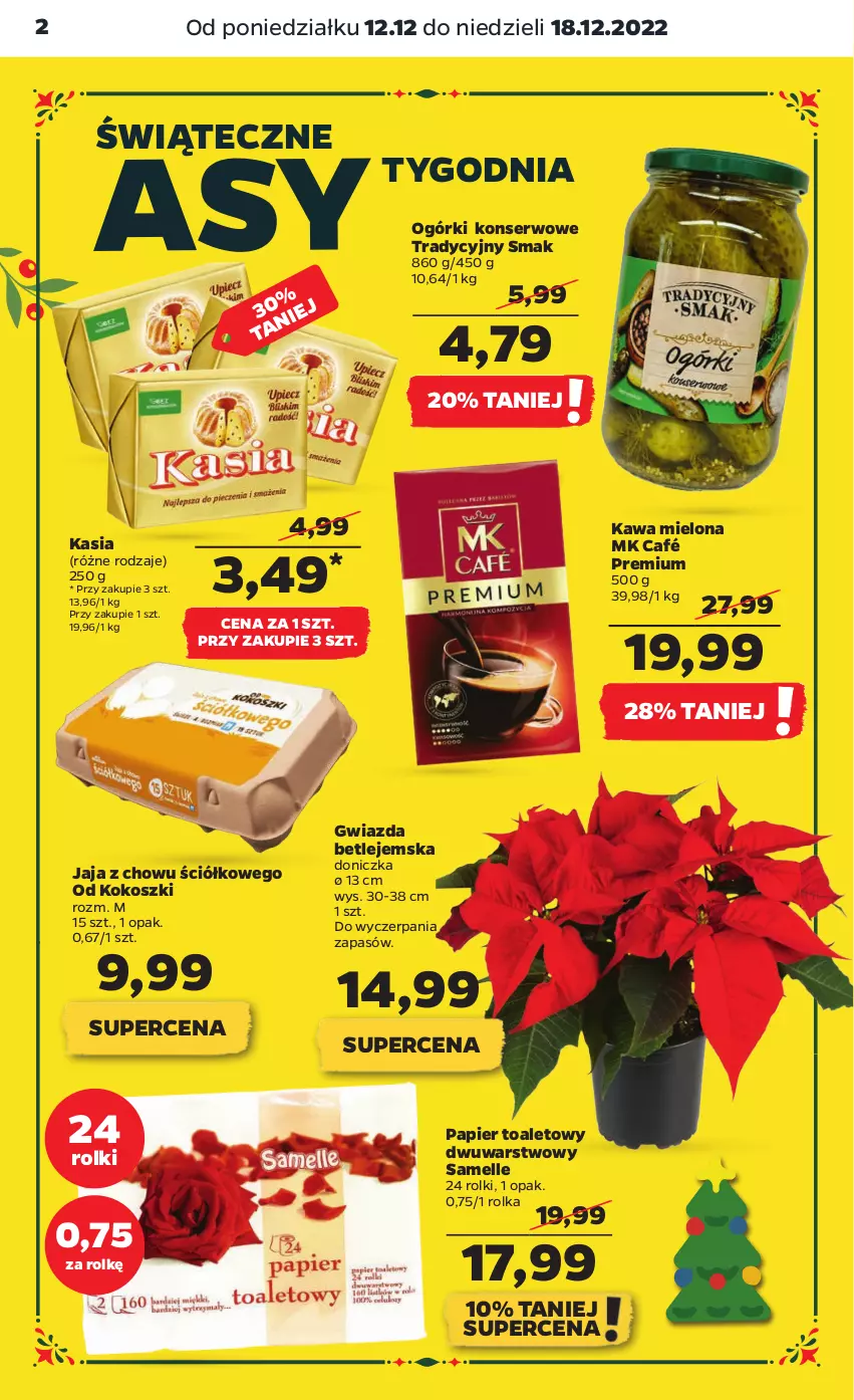 Gazetka promocyjna Netto - Artykuły spożywcze - ważna 12.12 do 18.12.2022 - strona 2 - produkty: Gwiazda, Jaja, Kasia, Kawa, Kawa mielona, Kokos, Kosz, Ogórki konserwowe, Papier, Papier toaletowy, Rolki, Ser