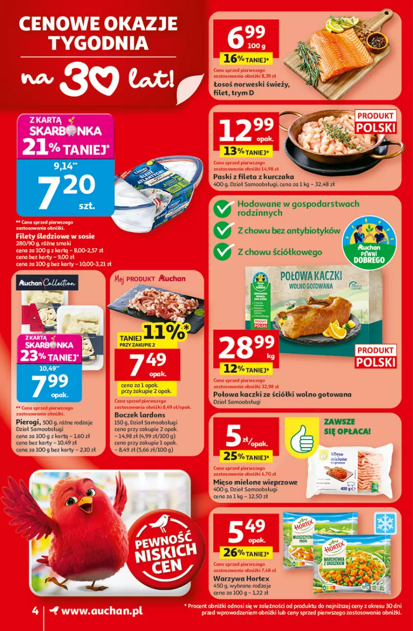 Gazetka promocyjna Auchan - 30 Lat Supermarket - ważna 08.01 do 14.01.2026 - strona 4 - produkty: Boczek, Hortex, Kurczak, LG, Mięso, Mięso mielone, Pierogi, Warzywa