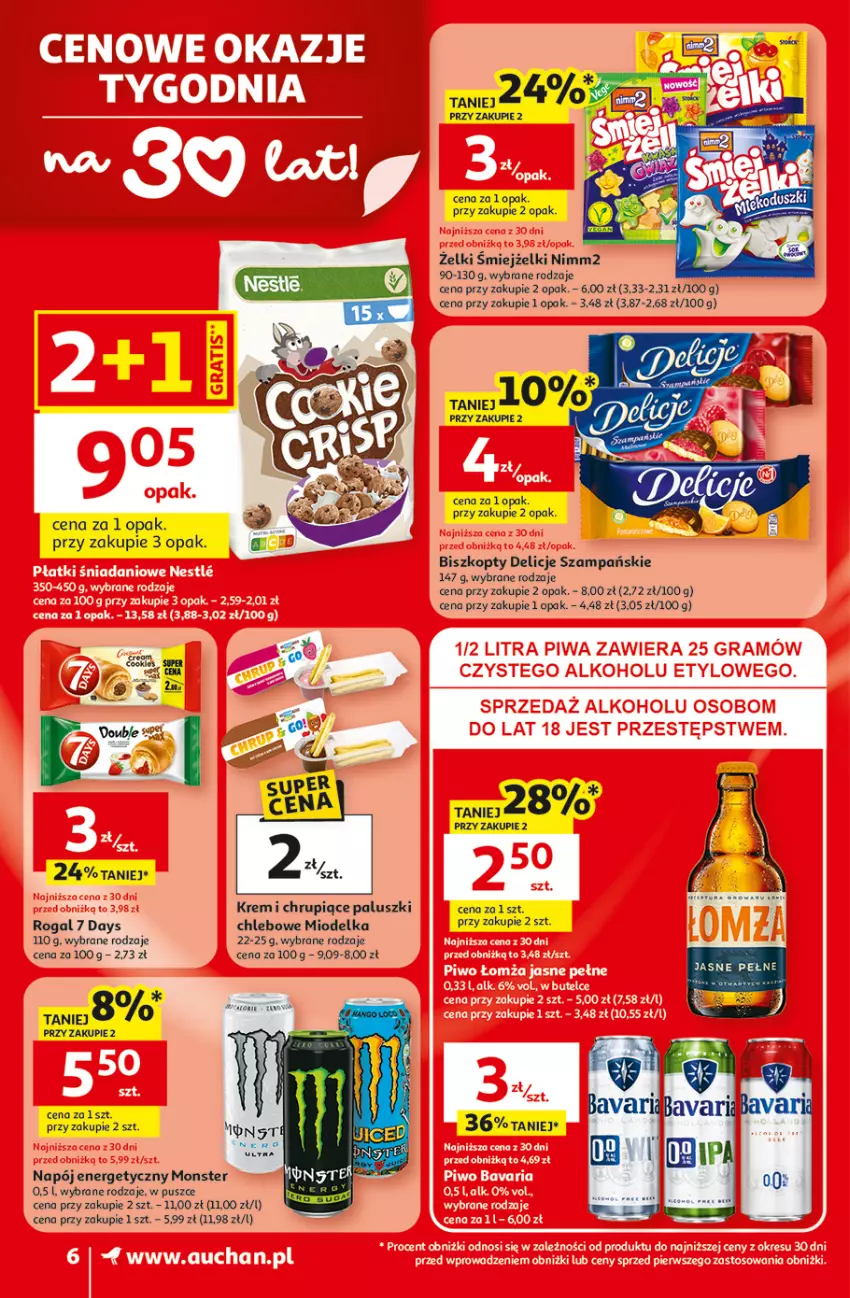 Gazetka promocyjna Auchan - 30 Lat Supermarket - ważna 08.01 do 14.01.2026 - strona 6 - produkty: 7 Days, Biszkopty, Chleb, Delicje, Fa, Napój, Napój energetyczny, Nimm2, Rogal