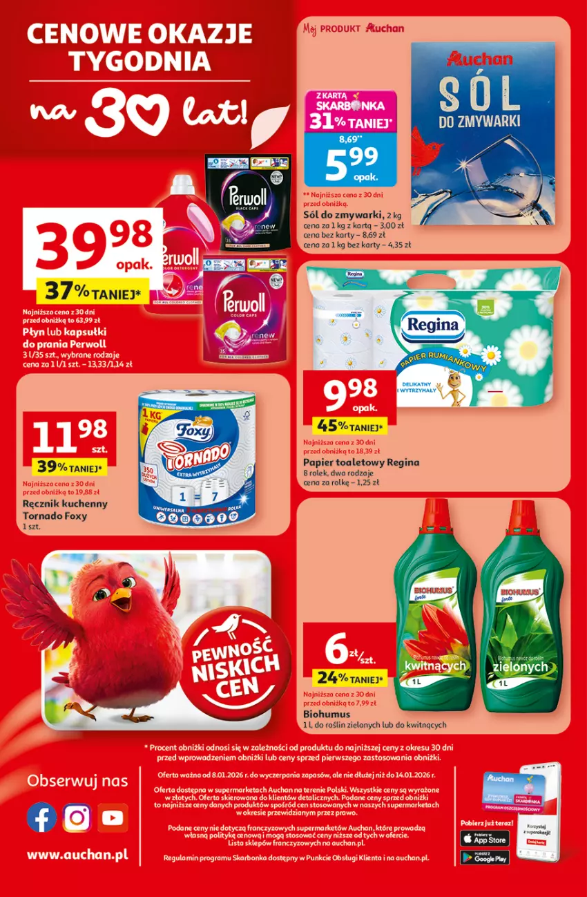 Gazetka promocyjna Auchan - 30 Lat Supermarket - ważna 08.01 do 14.01.2026 - strona 8 - produkty: Biohumus, Foxy, Gin, Mus, Nike, Papier, Papier toaletowy, Sól, Zmywarki