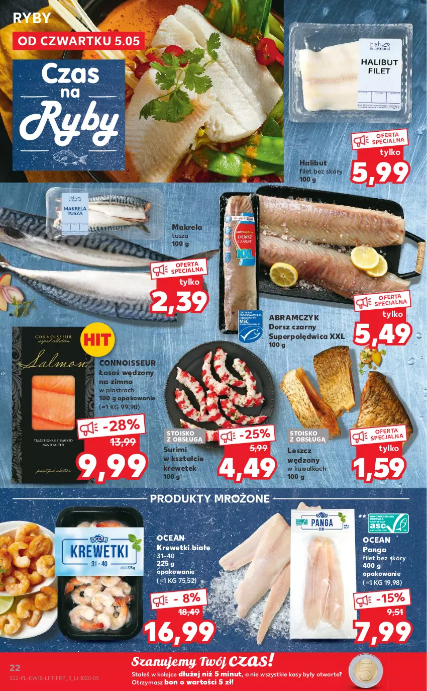 Gazetka promocyjna Kaufland - OFERTA TYGODNIA - ważna 05.05 do 11.05.2022 - strona 22 - produkty: Dorsz, Halibut, Kawa, Krewetki, Olej, Panga, Polędwica, Produkty mrożone, Surimi, Tusz