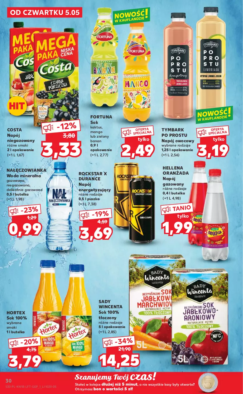 Gazetka promocyjna Kaufland - OFERTA TYGODNIA - ważna 05.05 do 11.05.2022 - strona 30 - produkty: Fortuna, Hellena, Hortex, Kaktus, Mango, Nałęczowianka, Napój, Napój gazowany, Napój niegazowany, Olej, Oranżada, Sok, Tymbark, Woda, Woda mineralna