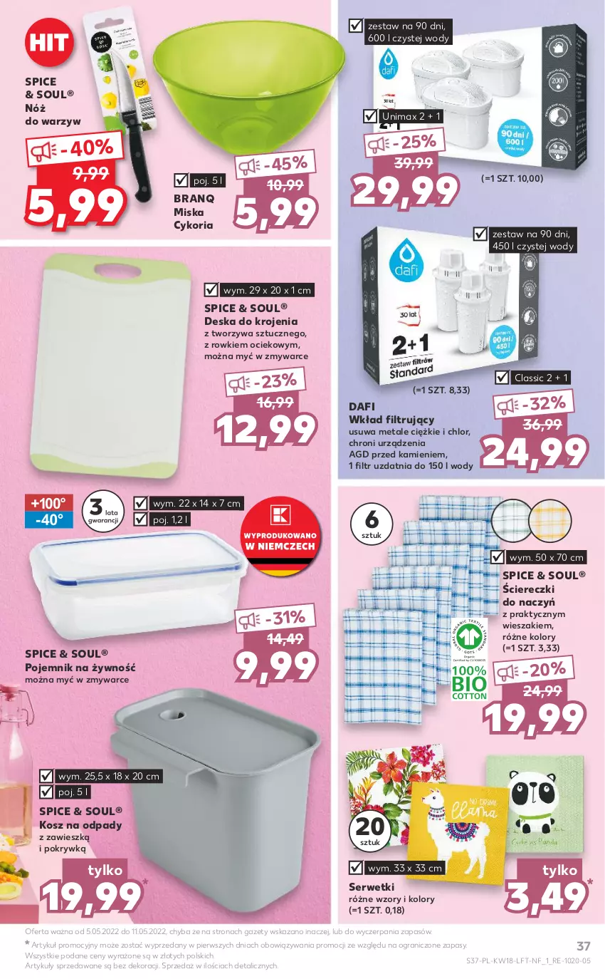 Gazetka promocyjna Kaufland - OFERTA TYGODNIA - ważna 05.05 do 11.05.2022 - strona 37 - produkty: Deska do krojenia, Gra, Kosz, Kosz na odpady, Miska, Pojemnik, Ser, Serwetki, Wieszak, Wkład filtrujący