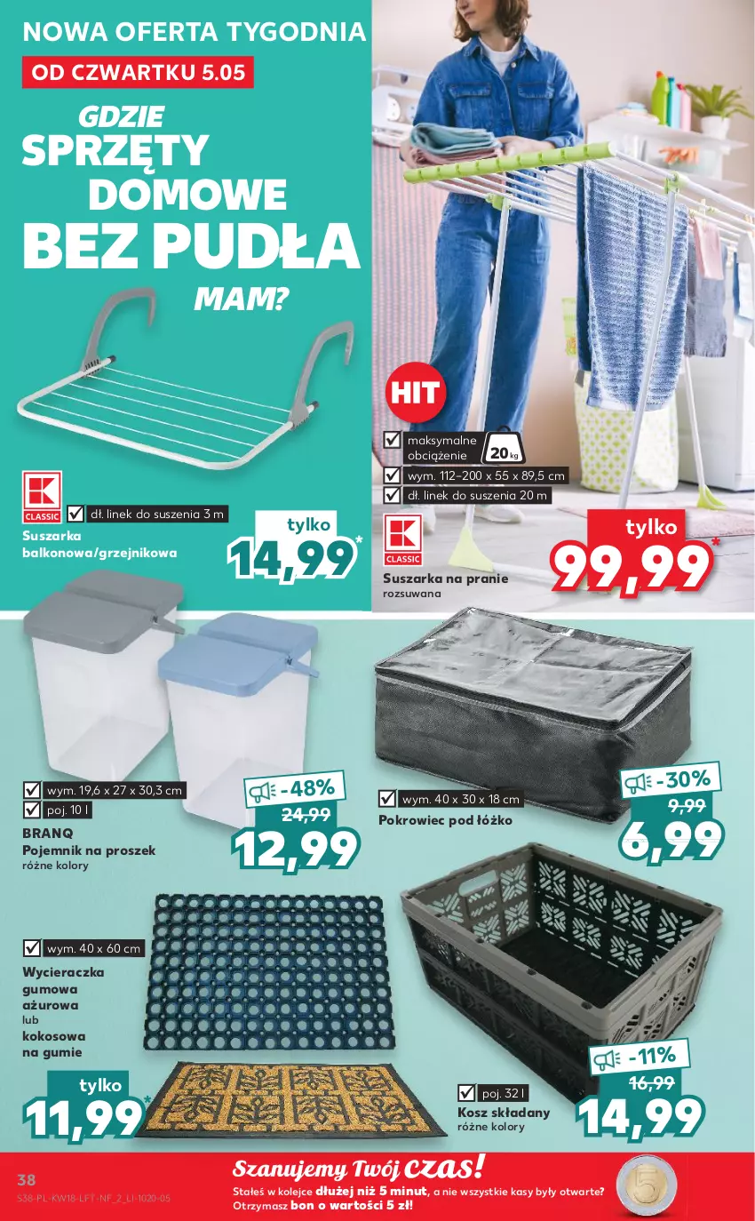 Gazetka promocyjna Kaufland - OFERTA TYGODNIA - ważna 05.05 do 11.05.2022 - strona 38 - produkty: Grzejnik, Kokos, Kosz, Olej, Pojemnik, Pokrowiec, Suszarka, Suszarka balkonowa, Suszarka na pranie, Wycieraczka