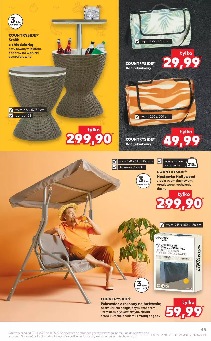 Gazetka promocyjna Kaufland - OFERTA TYGODNIA - ważna 05.05 do 11.05.2022 - strona 45 - produkty: Huśtawka, Koc, Pokrowiec, Por, Stolik, Top