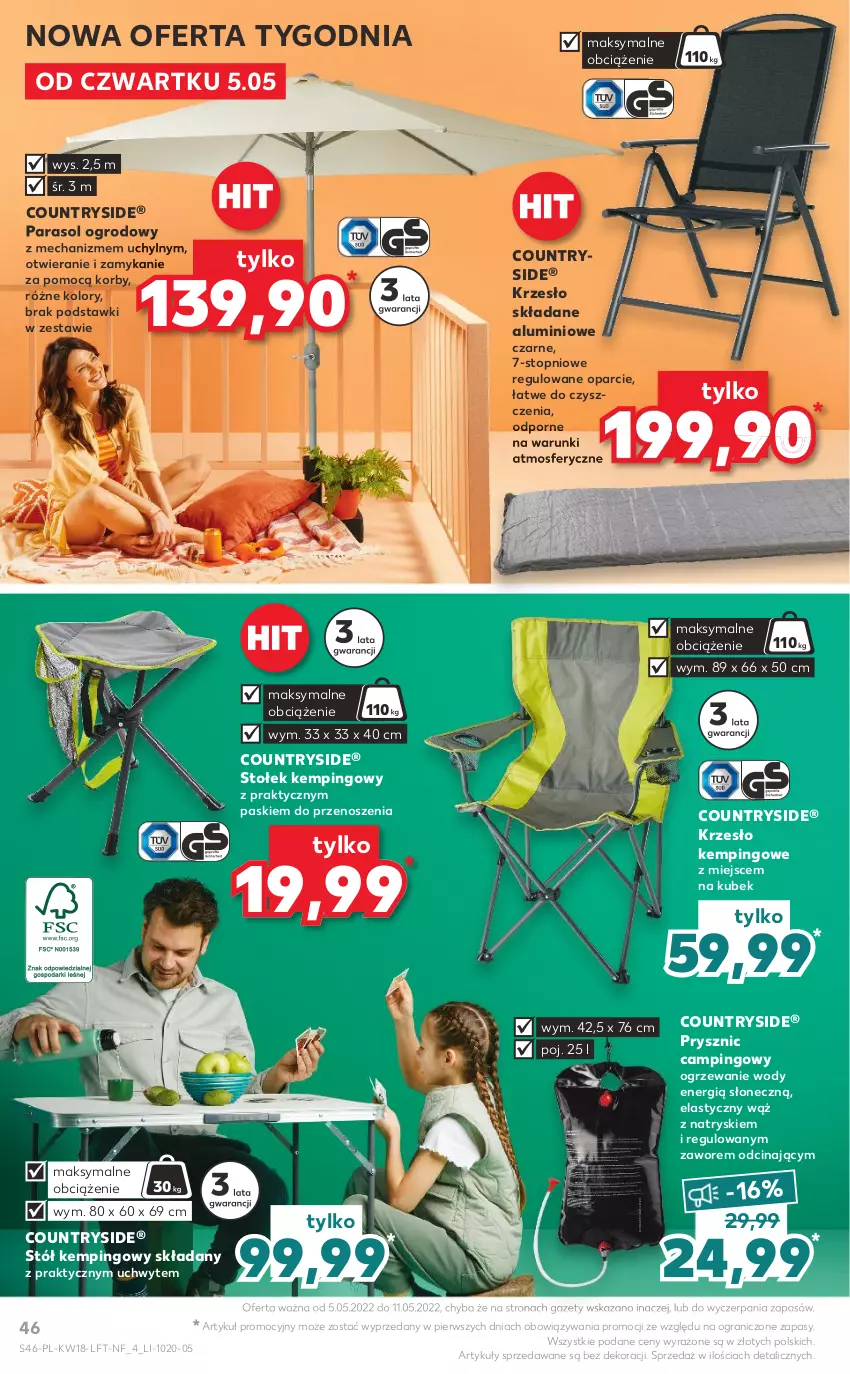 Gazetka promocyjna Kaufland - OFERTA TYGODNIA - ważna 05.05 do 11.05.2022 - strona 46 - produkty: Gra, Krzesło, Krzesło składane, Kubek, Ogrzewanie, Parasol, Por, Stół, Stołek, Top