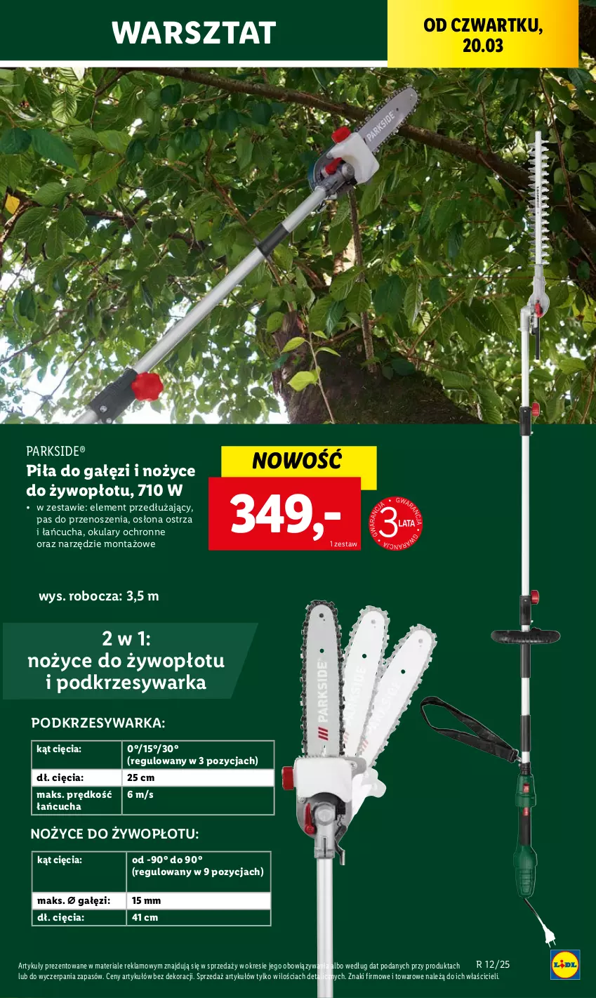 Gazetka promocyjna Lidl - GAZETKA - ważna 20.03 do 22.03.2025 - strona 19 - produkty: Noż, Nożyce, Okulary ochronne, Parkside, Piła do gałęzi, Warka