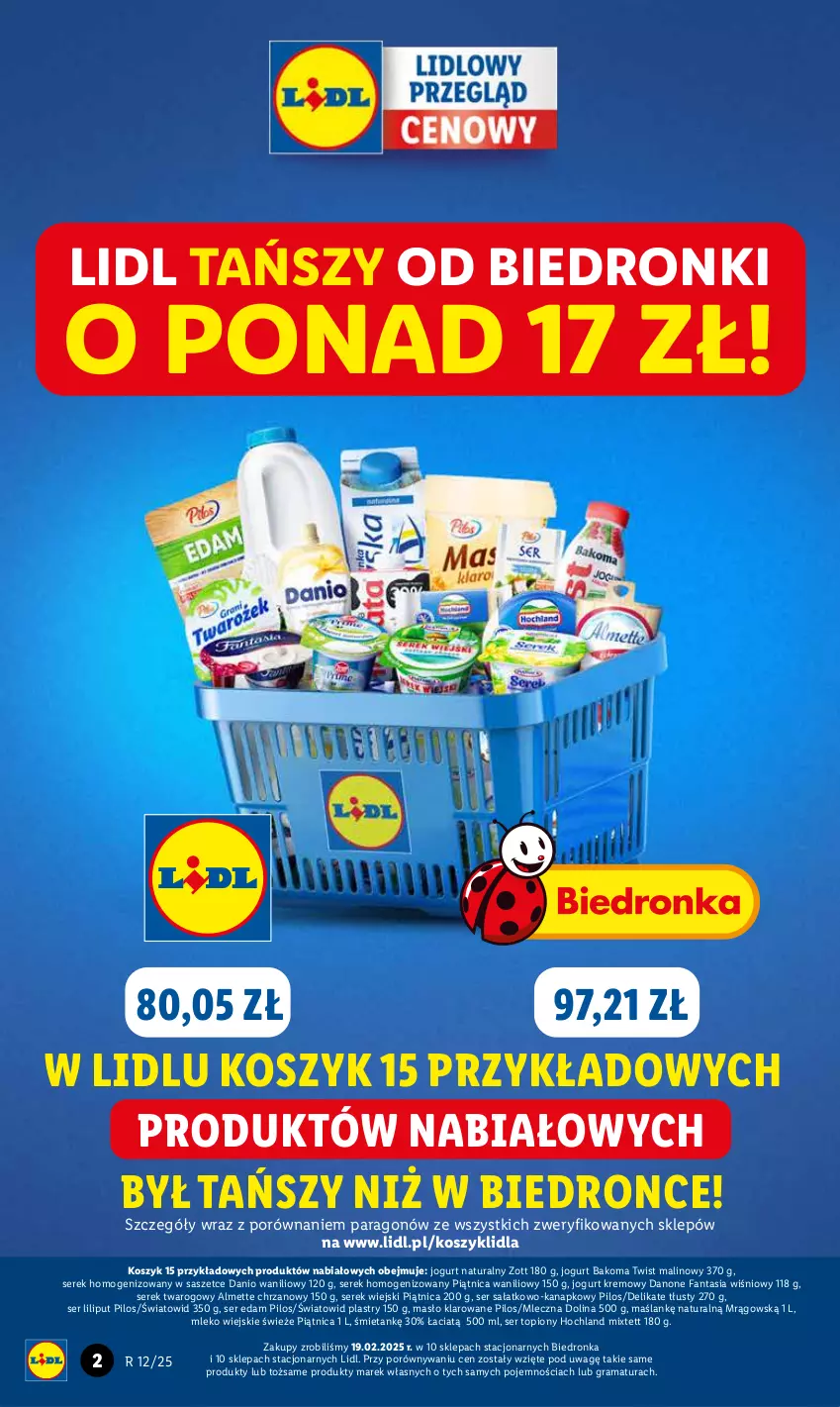 Gazetka promocyjna Lidl - GAZETKA - ważna 20.03 do 22.03.2025 - strona 2 - produkty: Almette, Bakoma, Chrzan, Danio, Danone, Danone Fantasia, Edam, Fa, Fanta, Gra, Hochland, Jogurt, Jogurt naturalny, Kosz, Masło, Masło klarowane, Mleko, Piątnica, Pilos, Por, Rama, Sałat, Ser, Ser sałatkowo-kanapkowy, Ser topiony, Serek, Serek homogenizowany, Serek twarogowy, Serek wiejski, Top, Zott