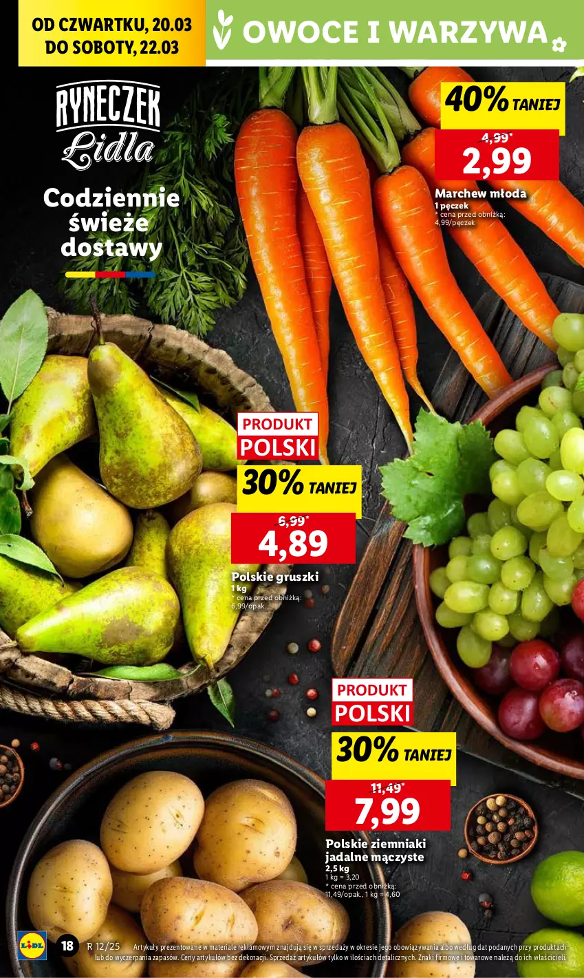 Gazetka promocyjna Lidl - GAZETKA - ważna 20.03 do 22.03.2025 - strona 22 - produkty: Gruszki, Owoce, Warzywa, Ziemniaki