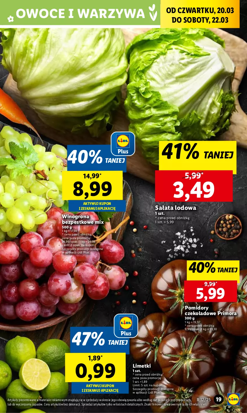 Gazetka promocyjna Lidl - GAZETKA - ważna 20.03 do 22.03.2025 - strona 23 - produkty: Owoce, Pomidory, Sałat, Sałata lodowa, Warzywa, Wino, Winogrona, Winogrona bezpestkowe