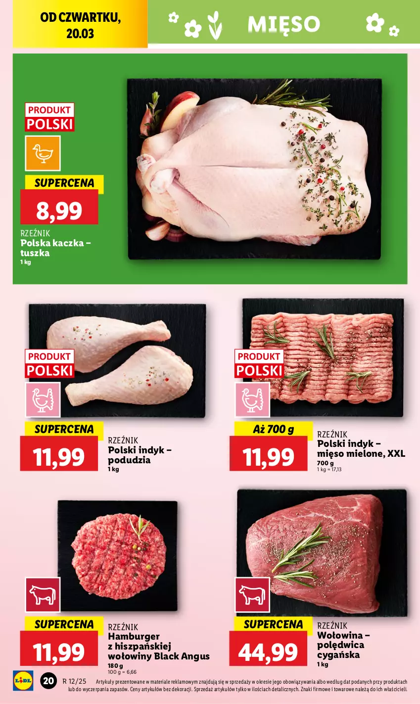 Gazetka promocyjna Lidl - GAZETKA - ważna 20.03 do 22.03.2025 - strona 24 - produkty: Burger, Hamburger, Kaczka, Lack, Mięso, Mięso mielone, Polędwica, Tusz, Wołowina