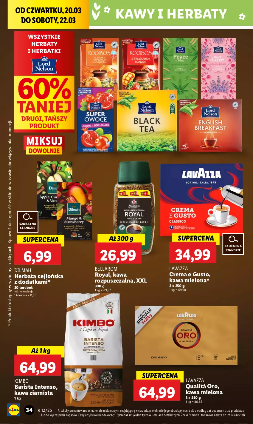 Gazetka promocyjna Lidl - GAZETKA - ważna 20.03 do 22.03.2025 - strona 40 - produkty: Bell, Bella, Dilmah, Herbata, Kawa, Kawa mielona, Kawa rozpuszczalna, Kawa ziarnista, Lavazza, Torebka