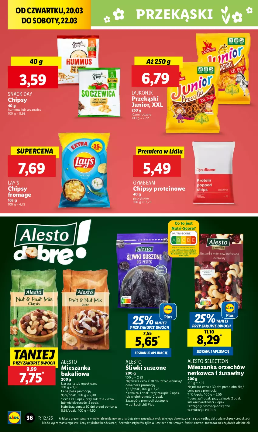 Gazetka promocyjna Lidl - GAZETKA - ważna 20.03 do 22.03.2025 - strona 42 - produkty: Chipsy, Hummus, Lajkonik, Lay’s, Mieszanka bakaliowa, Mus