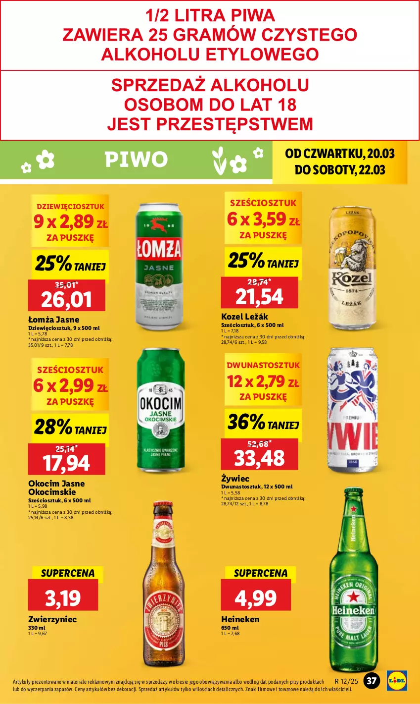 Gazetka promocyjna Lidl - GAZETKA - ważna 20.03 do 22.03.2025 - strona 43 - produkty: Heineken, Koc, Kozel, Okocim, Piwo