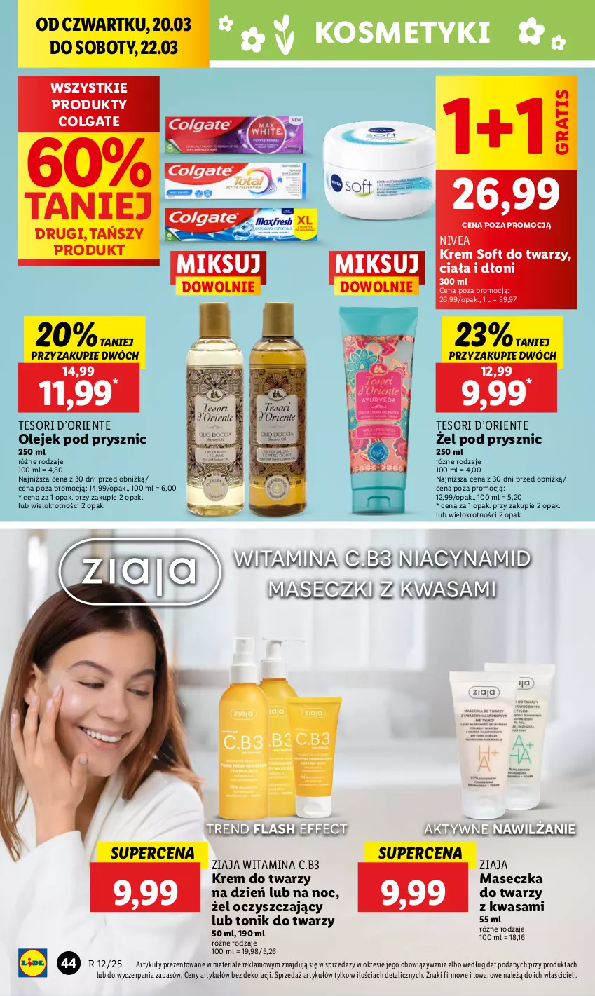 Gazetka promocyjna Lidl - GAZETKA - ważna 20.03 do 22.03.2025 - strona 50 - produkty: Colgate, Gra, Krem do twarzy, LG, Nivea, Olej, Olejek pod prysznic, Tonik, Tonik do twarzy, Wasa, Ziaja