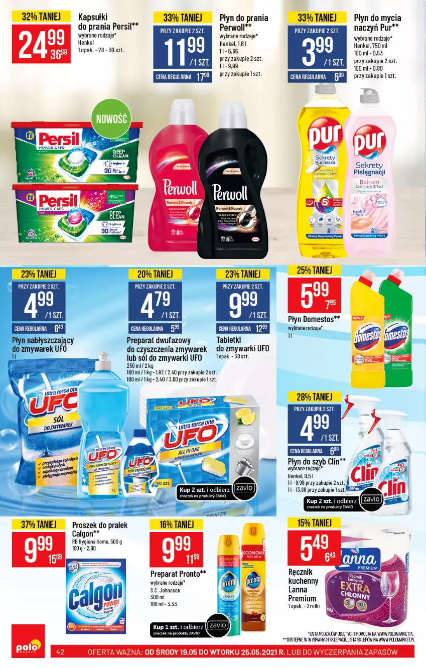 Gazetka promocyjna PoloMarket - Gazetka promocyjna  r - ważna 19.05 do 25.05.2021 - strona 42 - produkty: Calgon, Clin, Domestos, Fa, Kret, LG, Persil, Płyn do mycia, Płyn do prania, Płyn nabłyszczający, Pronto, Pur, Ręcznik, Rolki, Sól, Tablet, Zmywarki