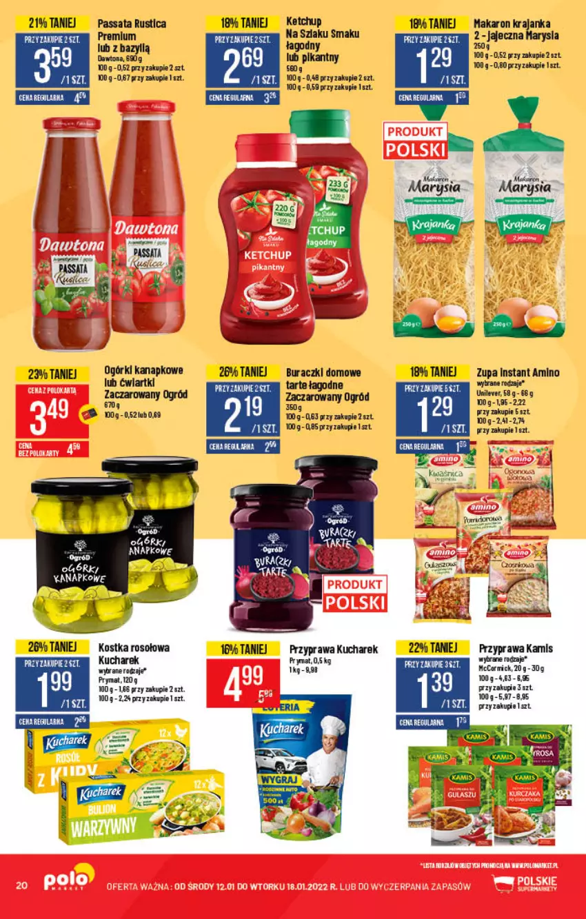 Gazetka promocyjna PoloMarket - Gazetka pomocyjna - ważna 12.01 do 18.01.2022 - strona 20 - produkty: Bazyl, Buraczki, Dawtona, Ketchup, Makaron, Ogród, Rust, Zupa