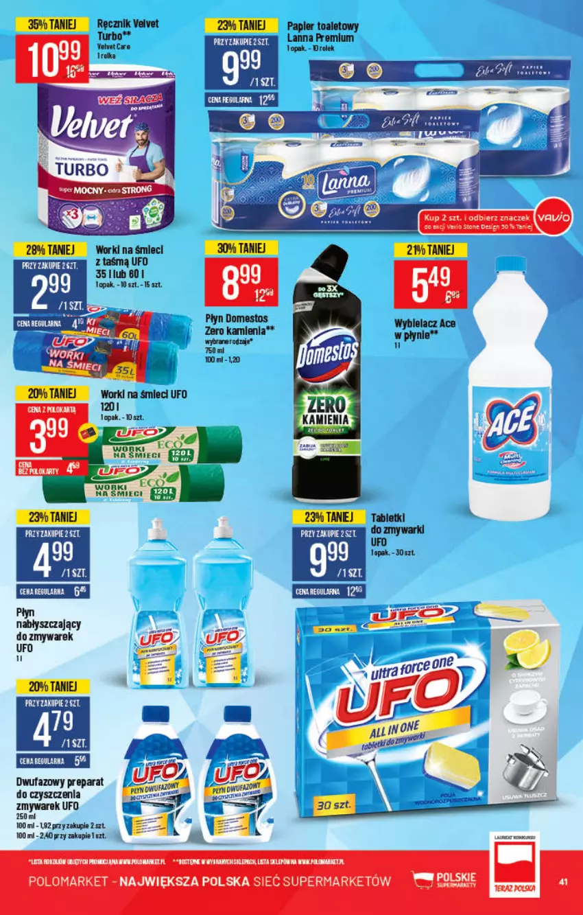 Gazetka promocyjna PoloMarket - Gazetka pomocyjna - ważna 12.01 do 18.01.2022 - strona 41 - produkty: Domestos, Fa, Preparat do czyszczenia, Ręcznik, Tablet, Velvet, Worki na śmiec, Worki na śmieci