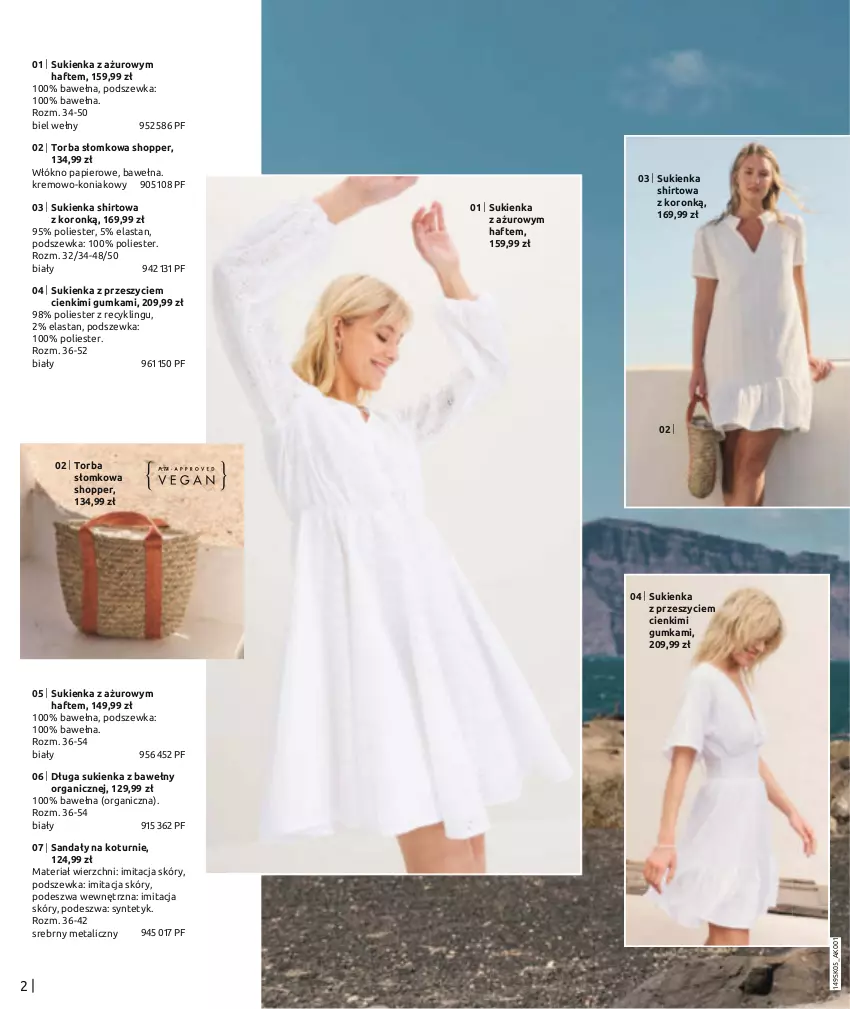 Gazetka promocyjna Bonprix - WHITE IN WHITE - ważna 27.05 do 27.08.2024 - strona 4 - produkty: Papier, Sandał, Sukienka, Torba, Wełna
