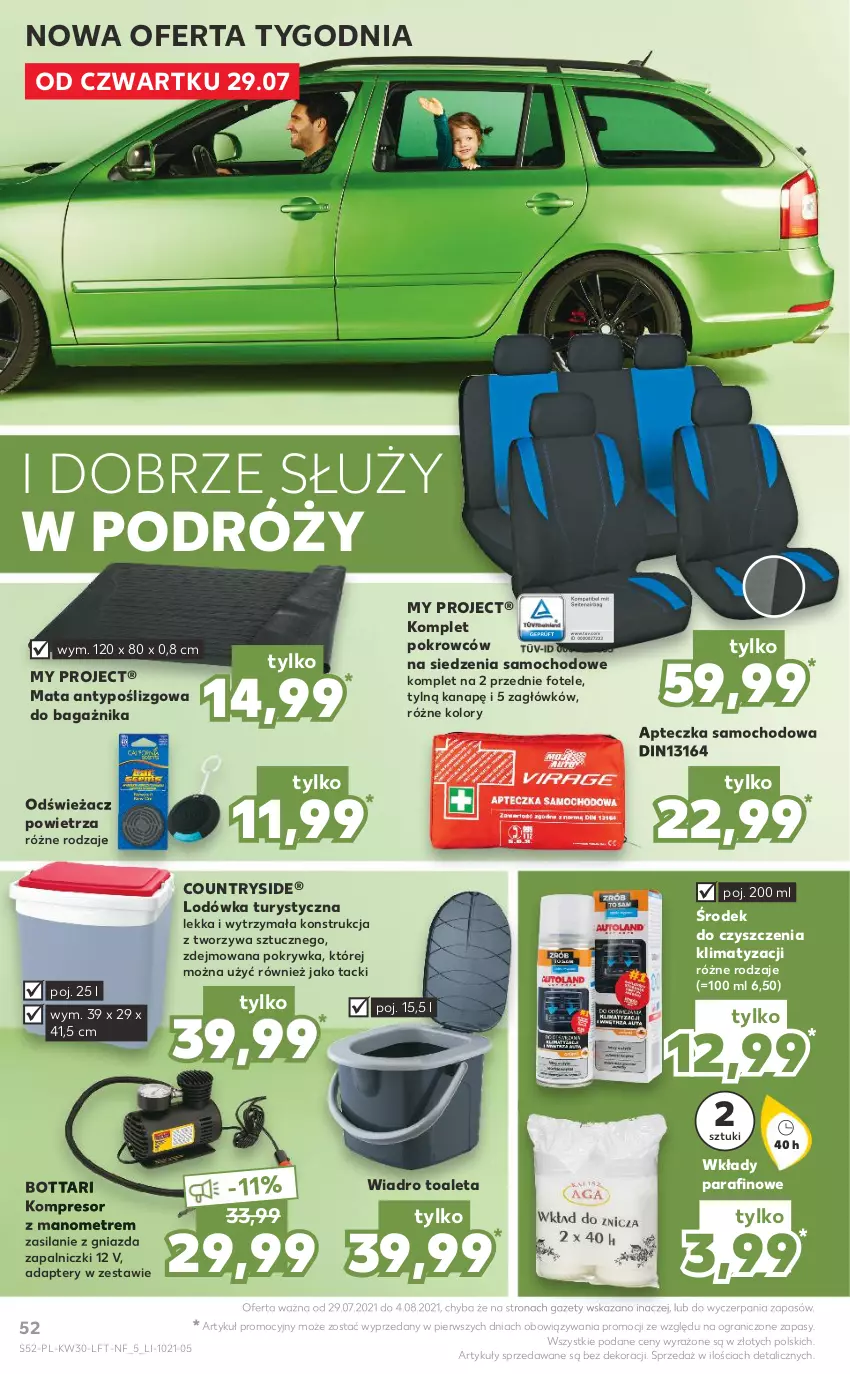 Gazetka promocyjna Kaufland - OFERTA TYGODNIA - ważna 29.07 do 04.08.2021 - strona 52 - produkty: Apteczka samochodowa, Fotel, Gra, Kompresor, Lodówka, O Bag, Odświeżacz powietrza, Silan, Wiadro