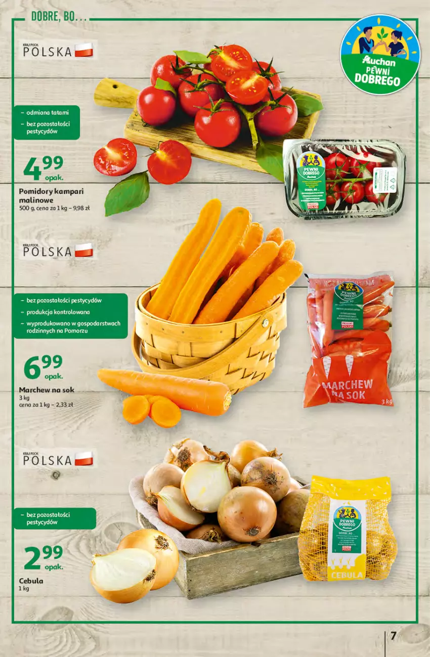 Gazetka promocyjna Auchan - Szkoła oszczędzania Temat PrzeTanie Kupowanie Hipermarkety - ważna 28.07 do 03.08.2022 - strona 7 - produkty: Cebula, Pomidory, Sok