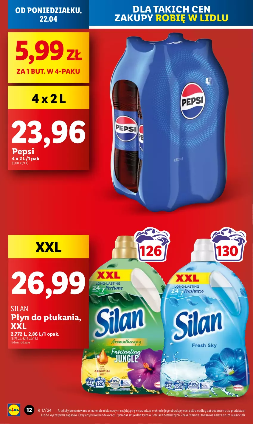 Gazetka promocyjna Lidl - GAZETKA - ważna 22.04 do 24.04.2024 - strona 12 - produkty: Pepsi, Płyn do płukania, Silan