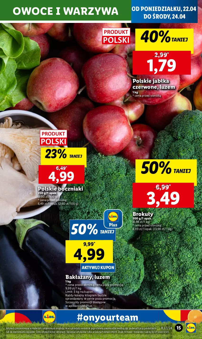 Gazetka promocyjna Lidl - GAZETKA - ważna 22.04 do 24.04.2024 - strona 17 - produkty: Boczniak, Brokuły, Gra, Jabłka, Olej, Owoce, Warzywa