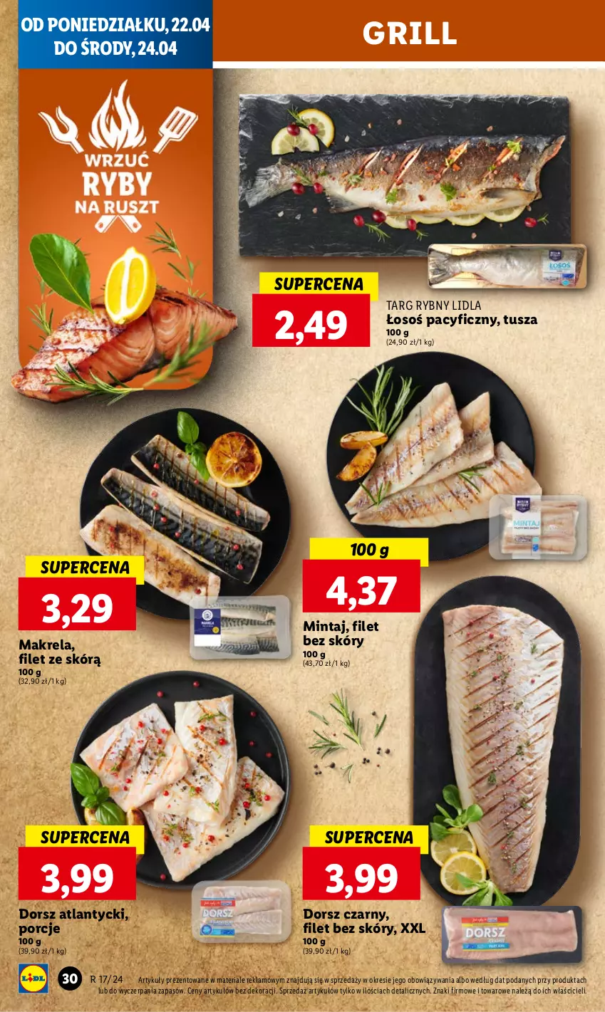 Gazetka promocyjna Lidl - GAZETKA - ważna 22.04 do 24.04.2024 - strona 32 - produkty: Dorsz, Grill, Mintaj, Por, Tusz