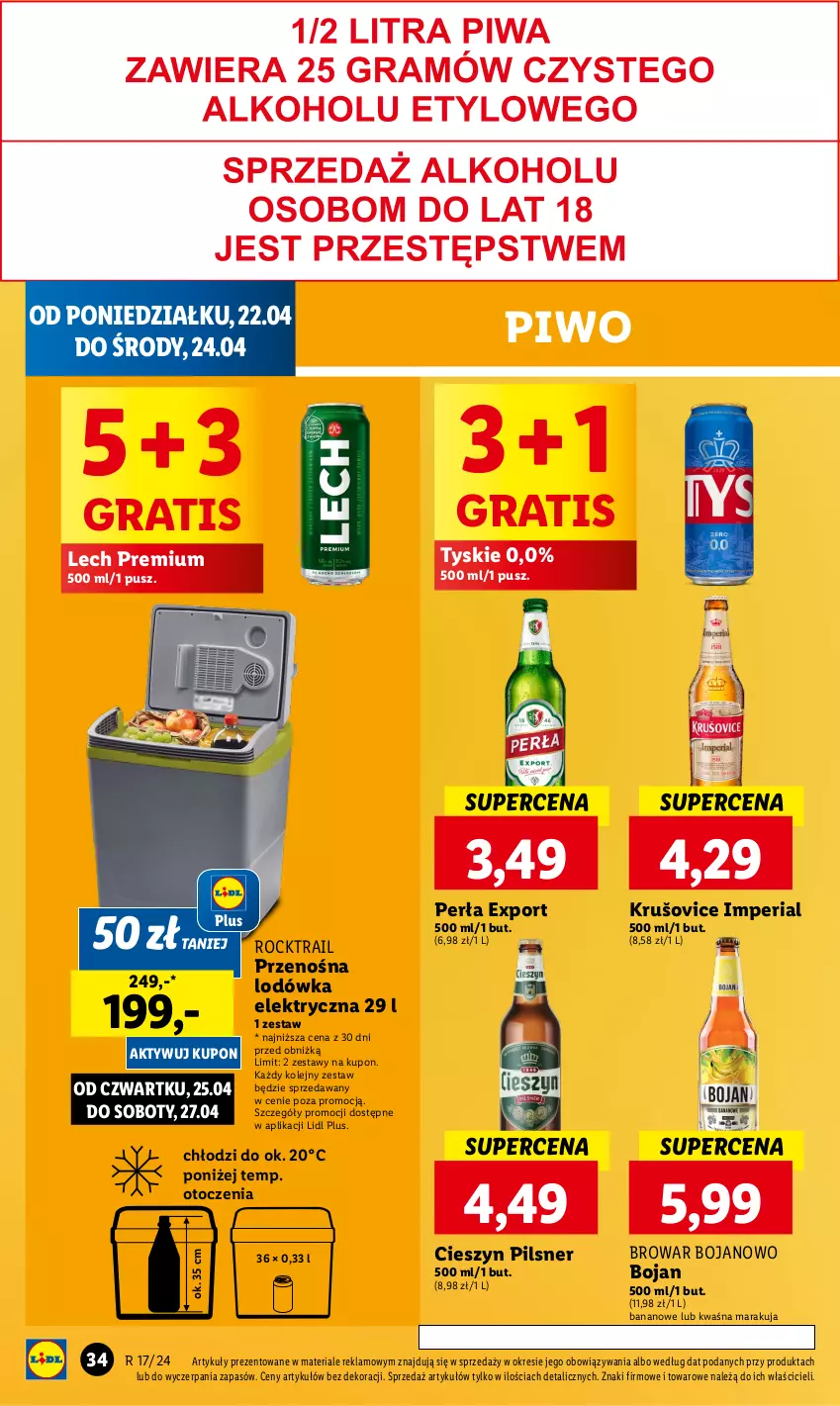 Gazetka promocyjna Lidl - GAZETKA - ważna 22.04 do 24.04.2024 - strona 36 - produkty: Gra, Lech Premium, Lodówka, Olej, Perła, Piwo, Por, Tyskie