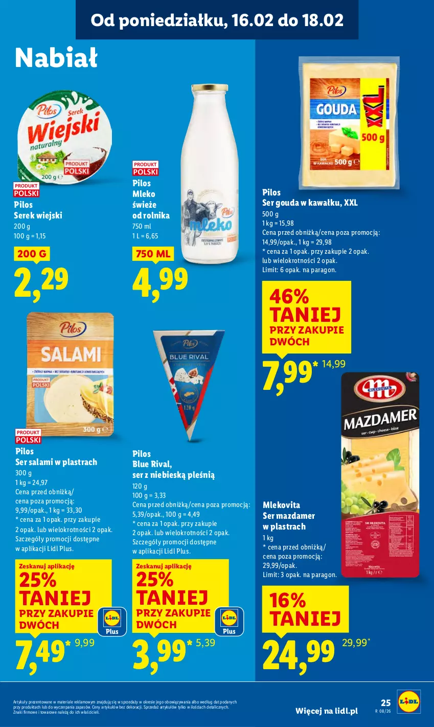 Gazetka promocyjna Lidl - GAZETKA - ważna 16.02 do 18.02.2026 - strona 25 - produkty: Gouda, Kawa, Mazdamer, Mleko, Mlekovita, Pilos, Rolnik, Salami, Ser, Ser salami, Serek, Serek wiejski