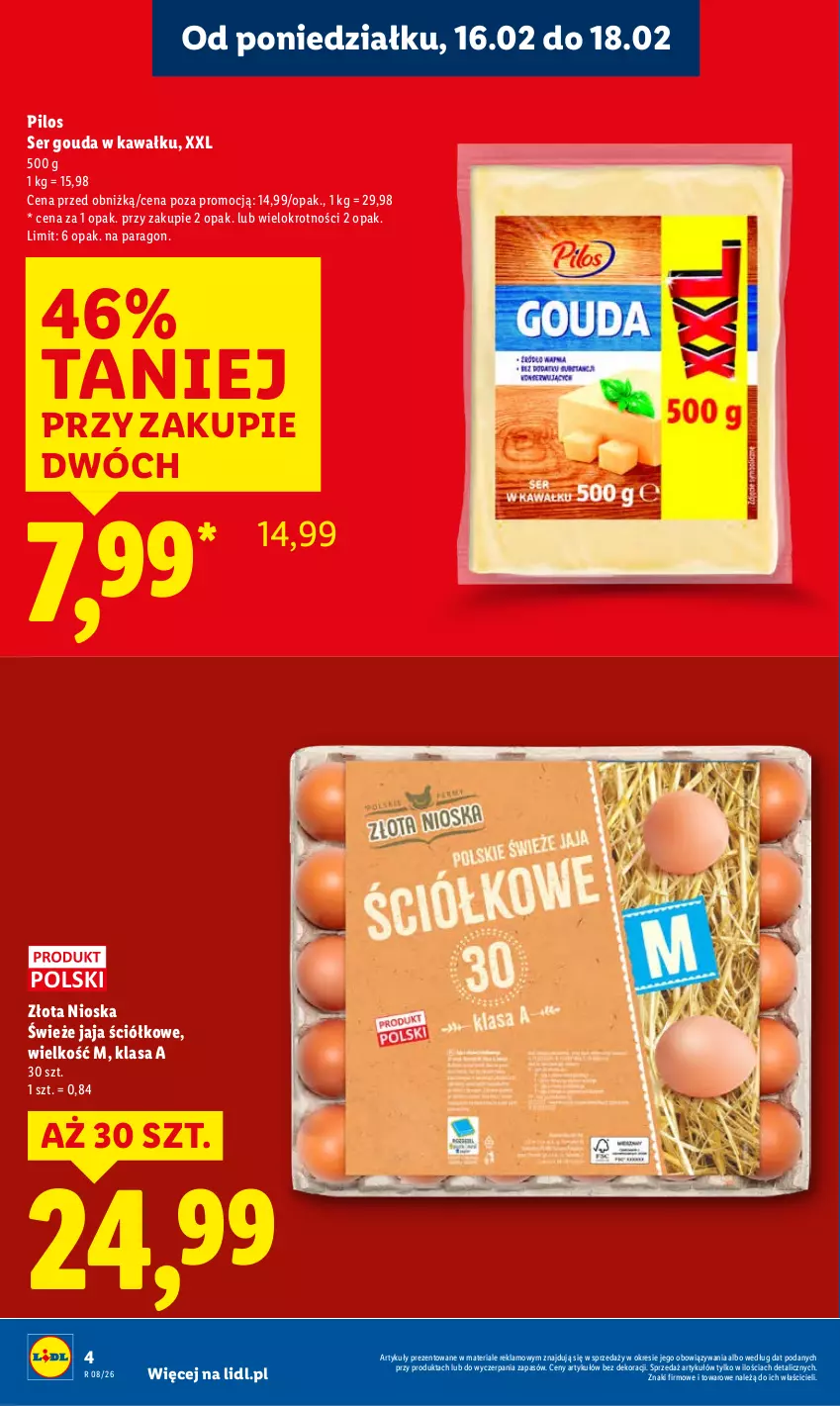 Gazetka promocyjna Lidl - GAZETKA - ważna 16.02 do 18.02.2026 - strona 4 - produkty: Gouda, Jaja, Kawa, Pilos, Ser