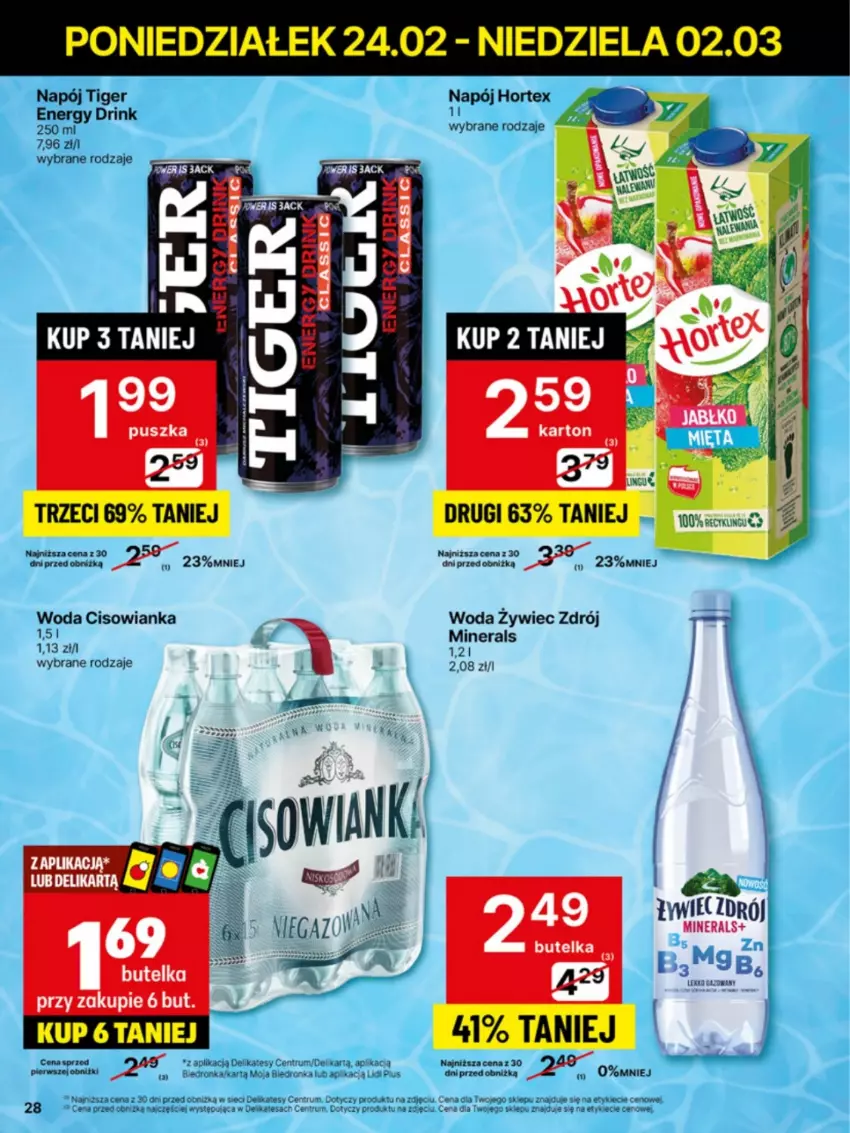 Gazetka promocyjna Delikatesy Centrum - NOWA GAZETKA Delikatesy Centrum od 24 lutego! 24.02-2.03.2025 - ważna 24.02 do 02.03.2025 - strona 28 - produkty: Cisowianka, Hortex, Napój, Tiger, Woda